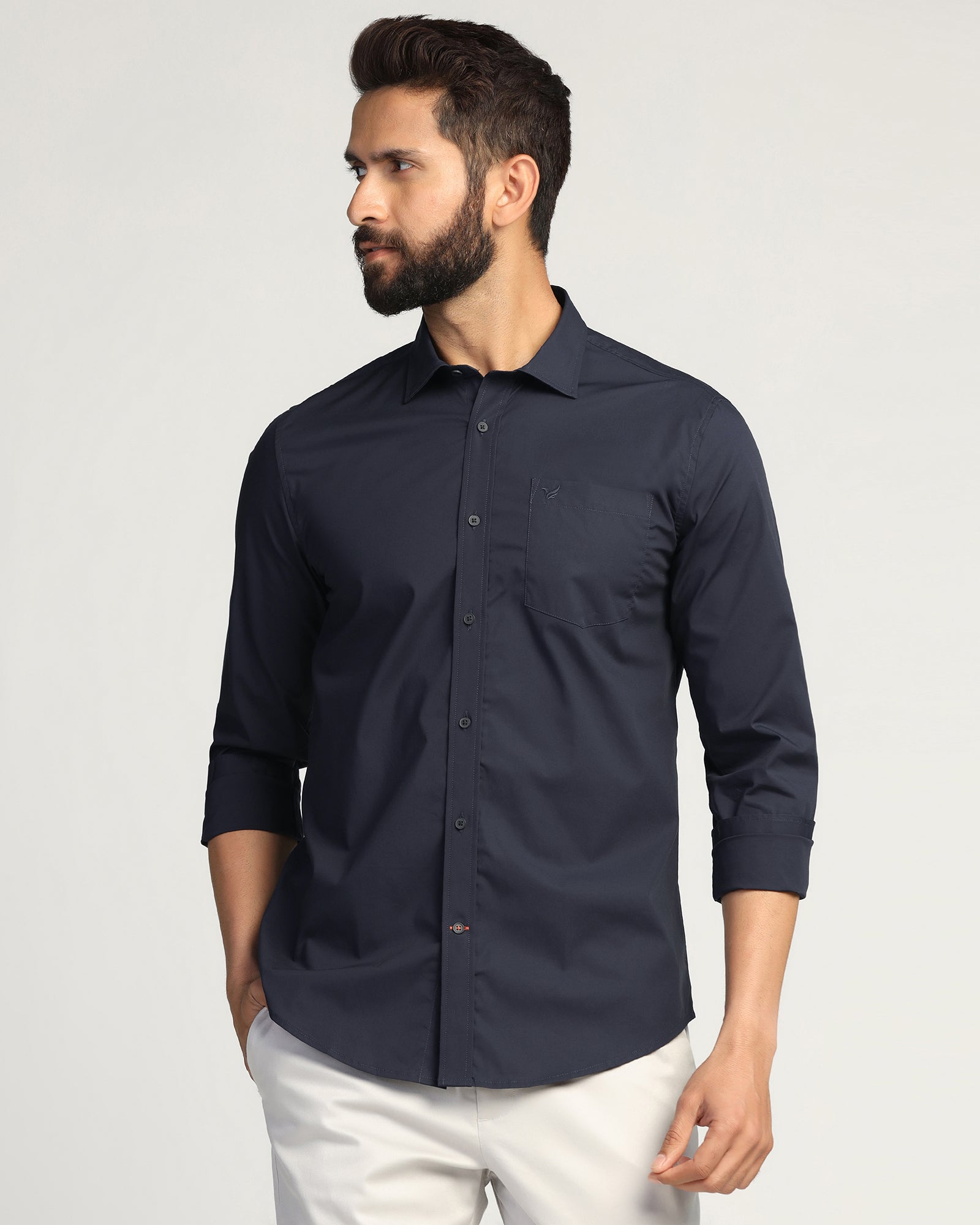 Casual Navy Solid Shirt - Lujo