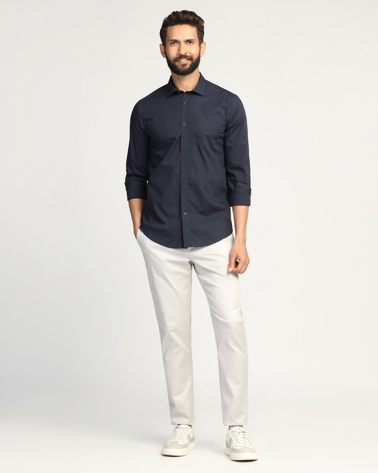 Casual Navy Solid Shirt - Lujo