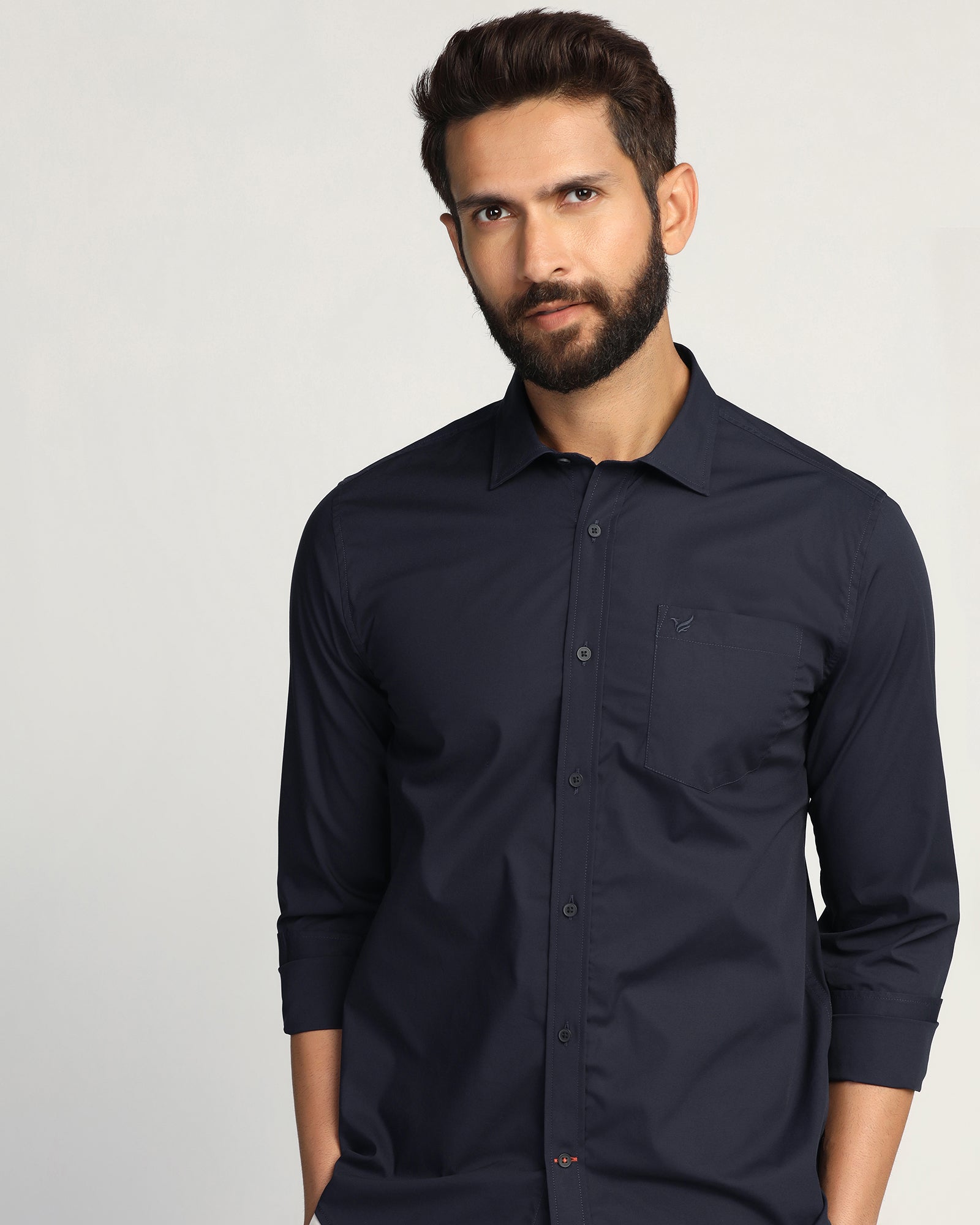 Casual Navy Solid Shirt - Lujo