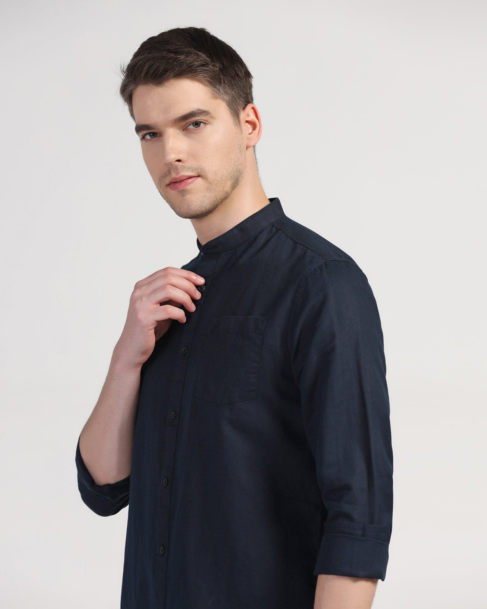 Casual Navy Solid Shirt - Perry - Blackberrys