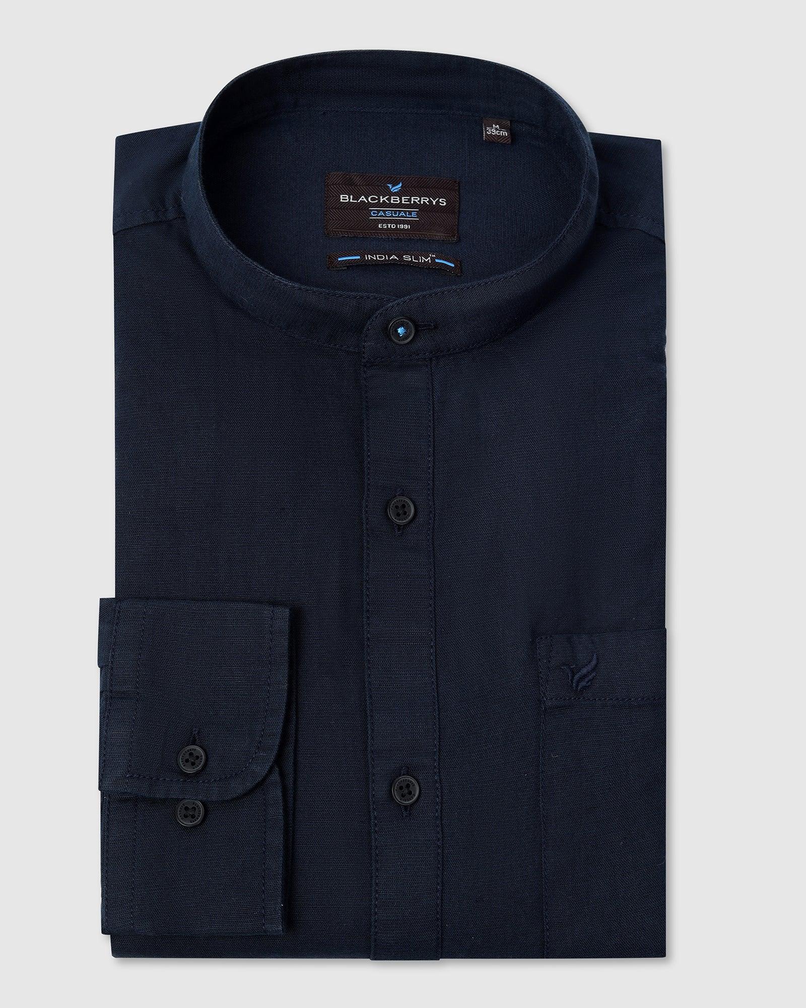 Casual Navy Solid Shirt - Perry - Blackberrys
