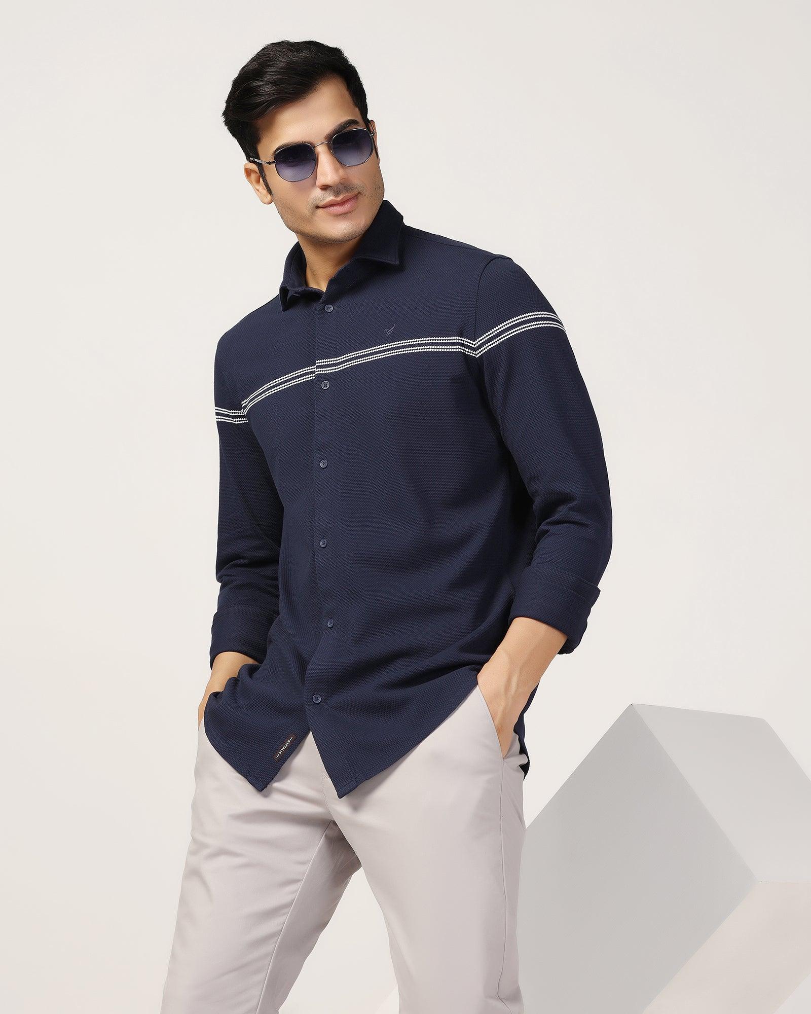Casual Navy Textured Shirt - Liv - Blackberrys
