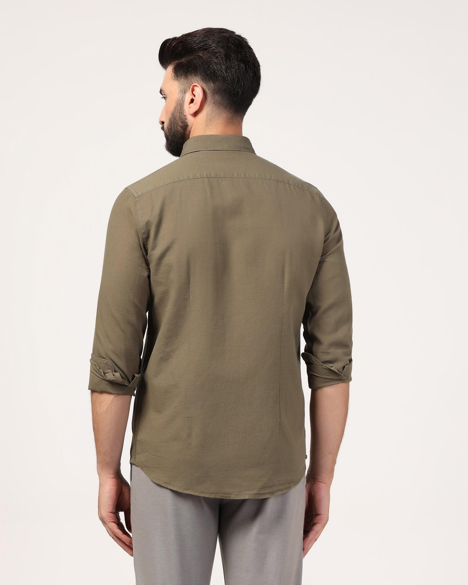 Casual Olive Solid Shirt - Lang - Blackberrys