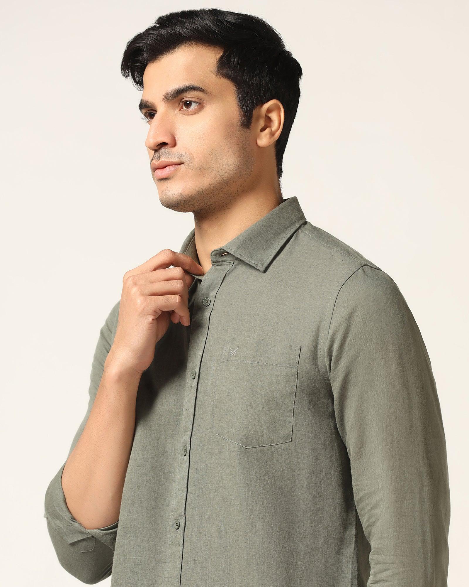 Casual Olive Solid Shirt - Salmon - Blackberrys