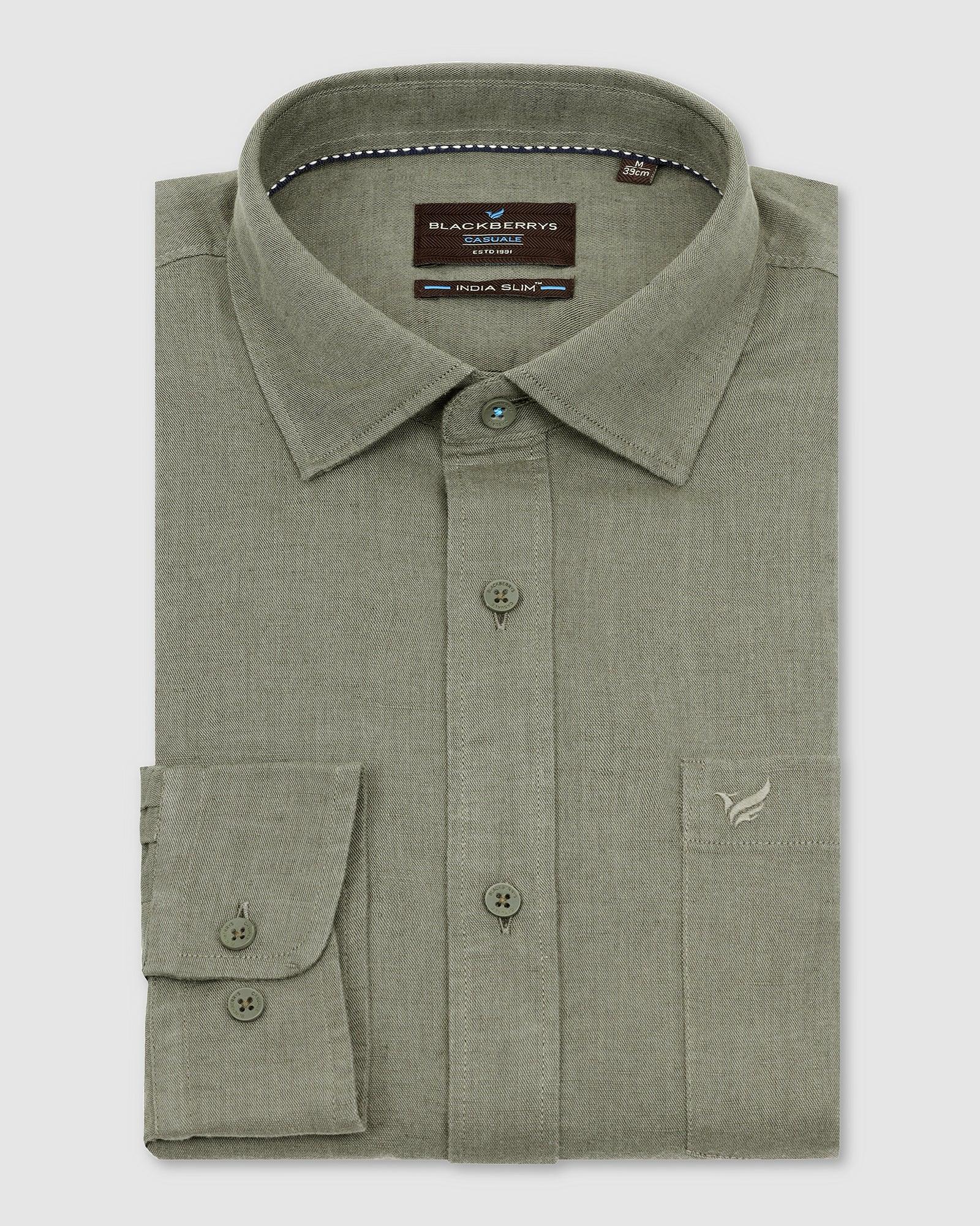 Casual Olive Solid Shirt - Salmon - Blackberrys