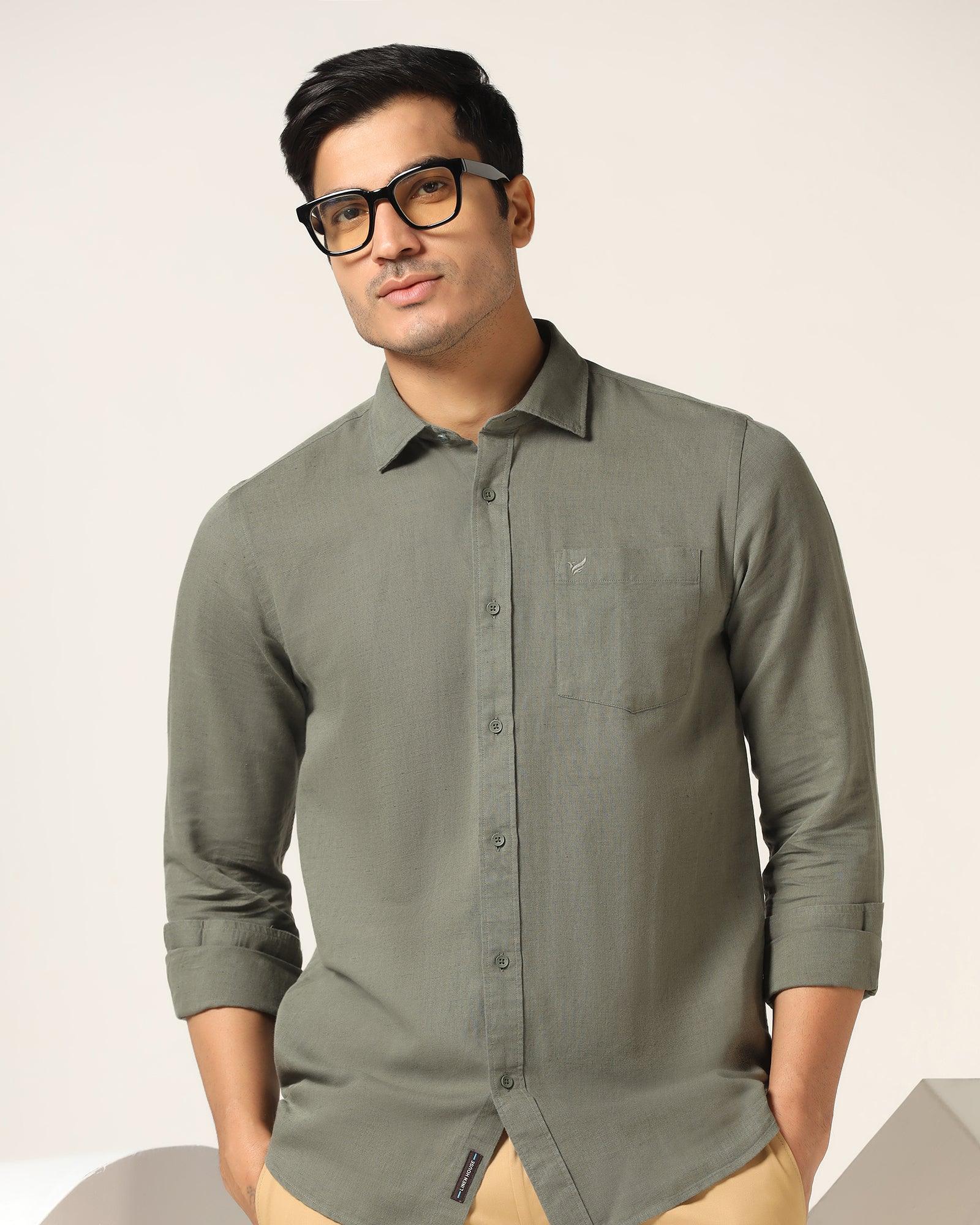 Casual Olive Solid Shirt - Salmon - Blackberrys