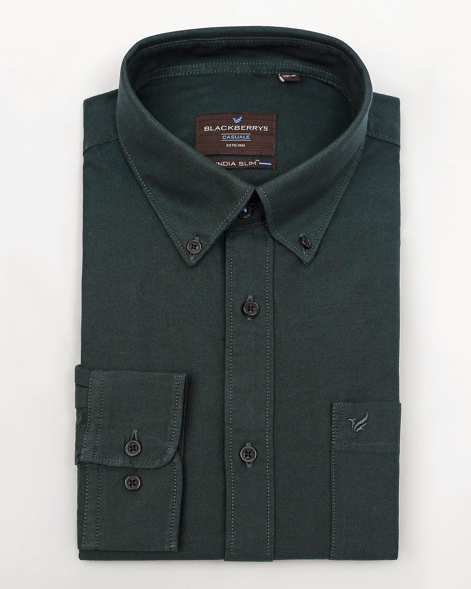 Casual Olive Solid Shirt - Vonic - Blackberrys