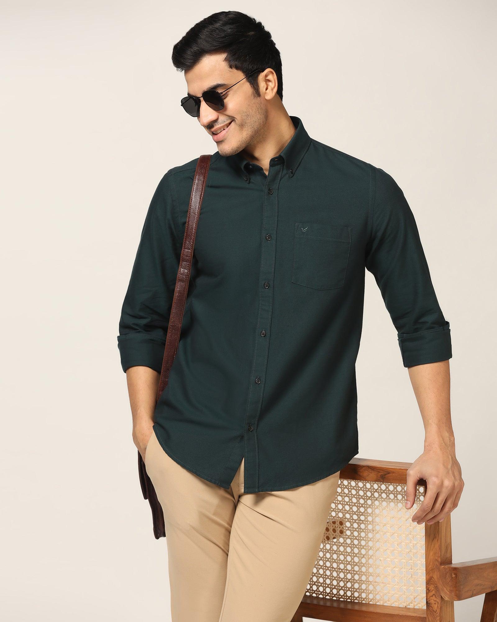 Casual Olive Solid Shirt - Vonic - Blackberrys