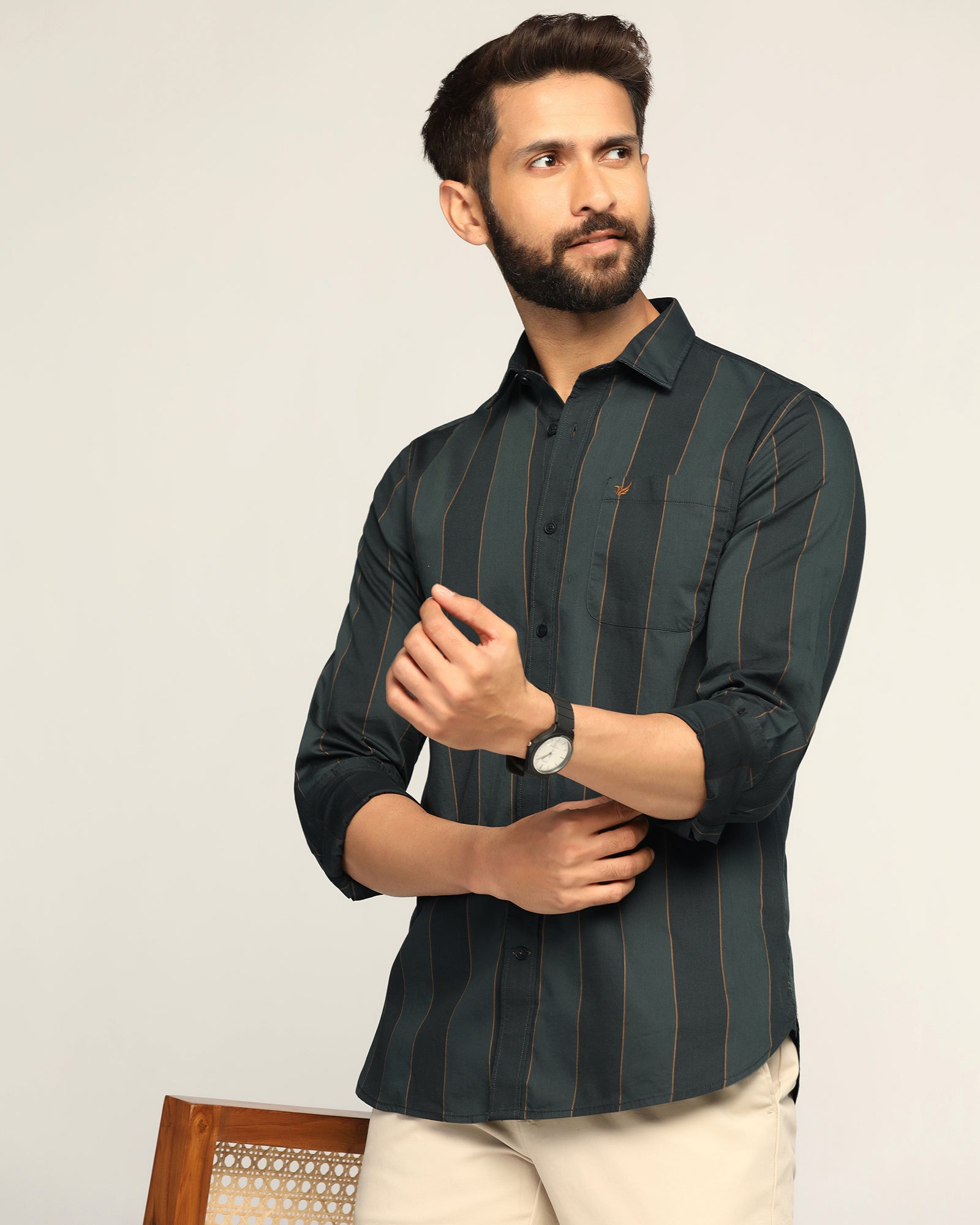 Casual Olive Stripe Shirt - Bunji