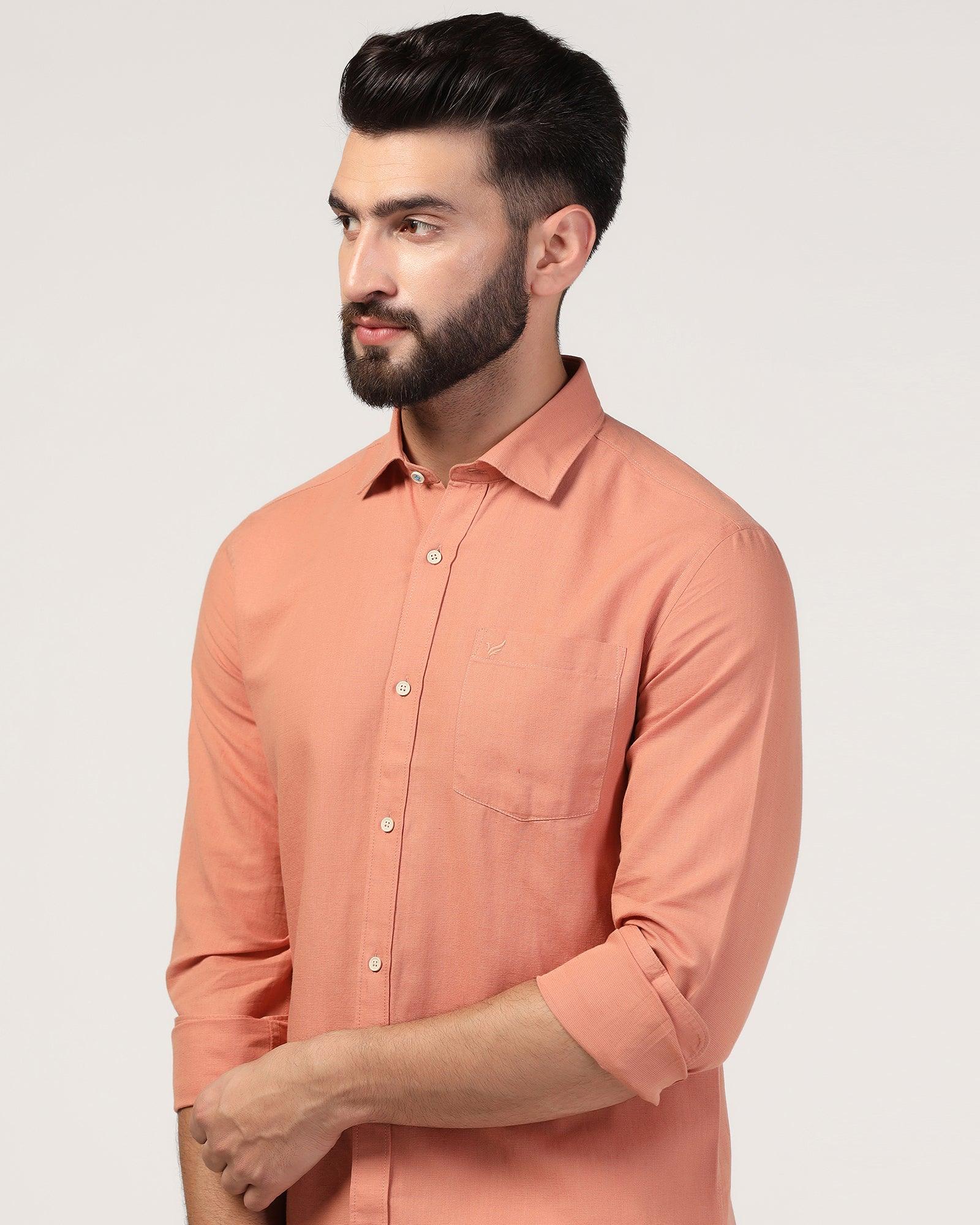 Casual Peach Solid Shirt - Lang - Blackberrys