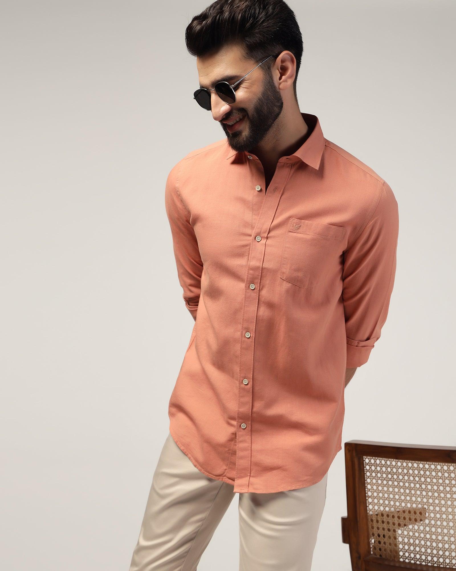 Casual Peach Solid Shirt - Lang - Blackberrys