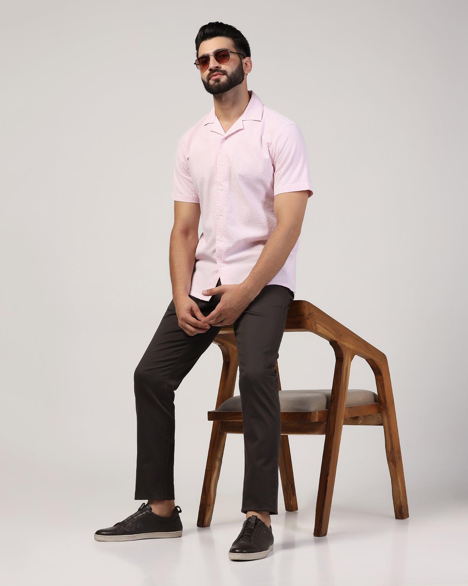 Casual Half Sleeve Pink Textured Shirt - Jaffy - Blackberrys