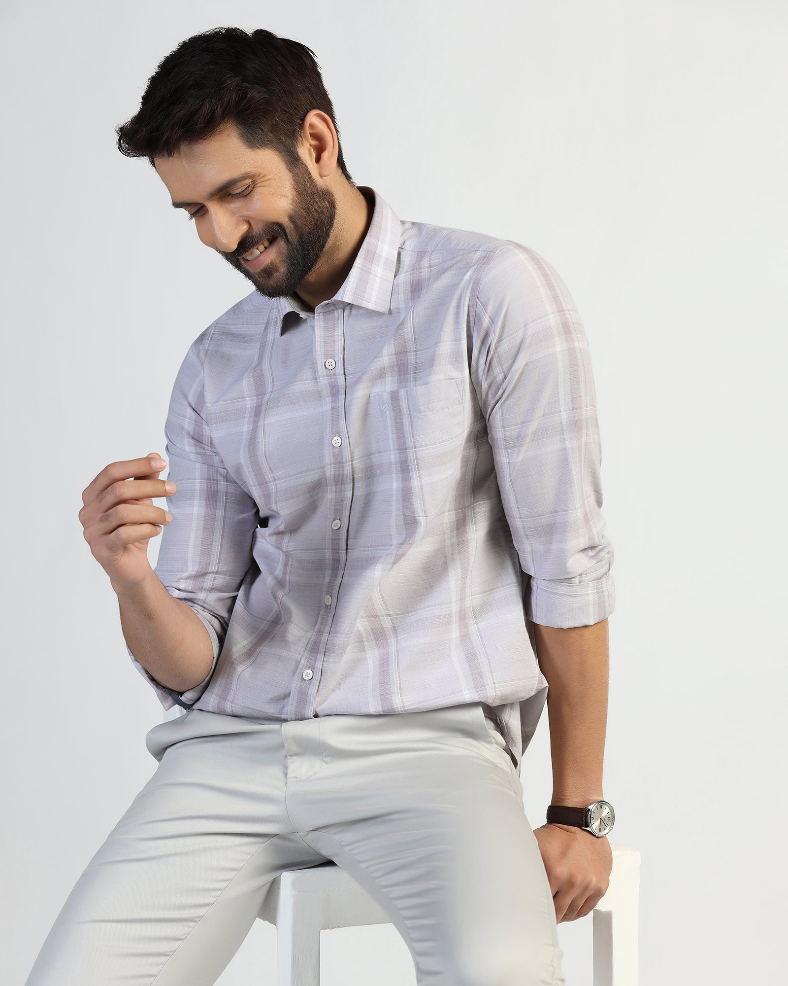 Casual Purple Check Shirt - Revon