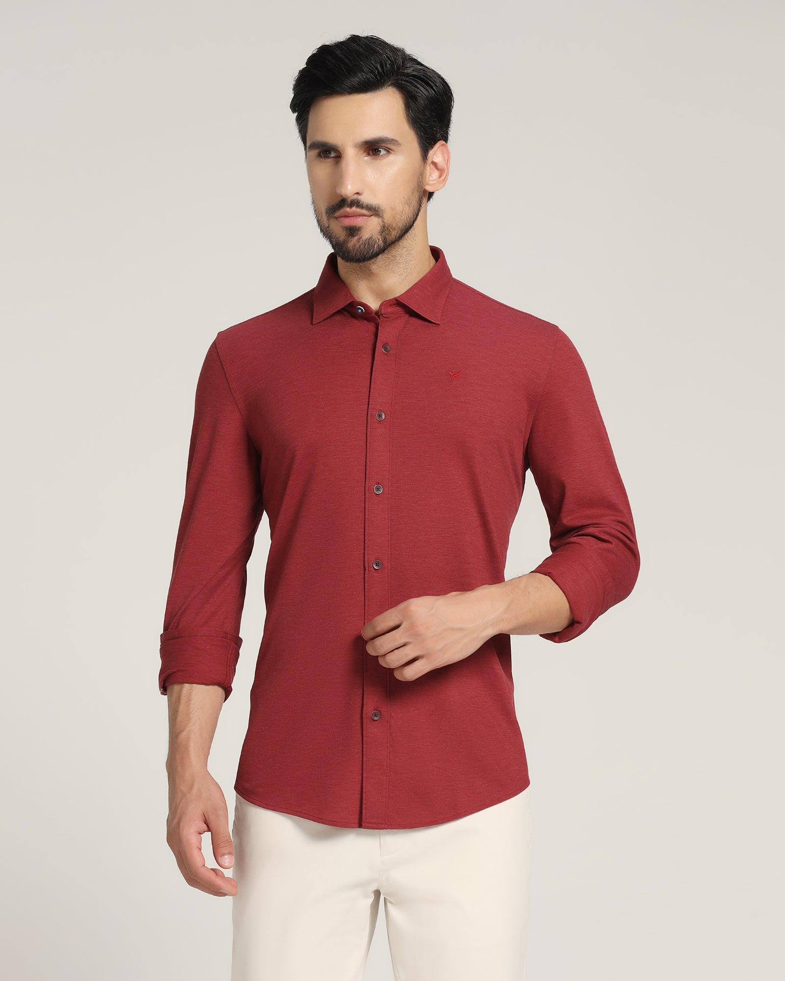 Solid Stretch Shirt  Maroon Slim Fit Cotton Shirt for Men – Senses India
