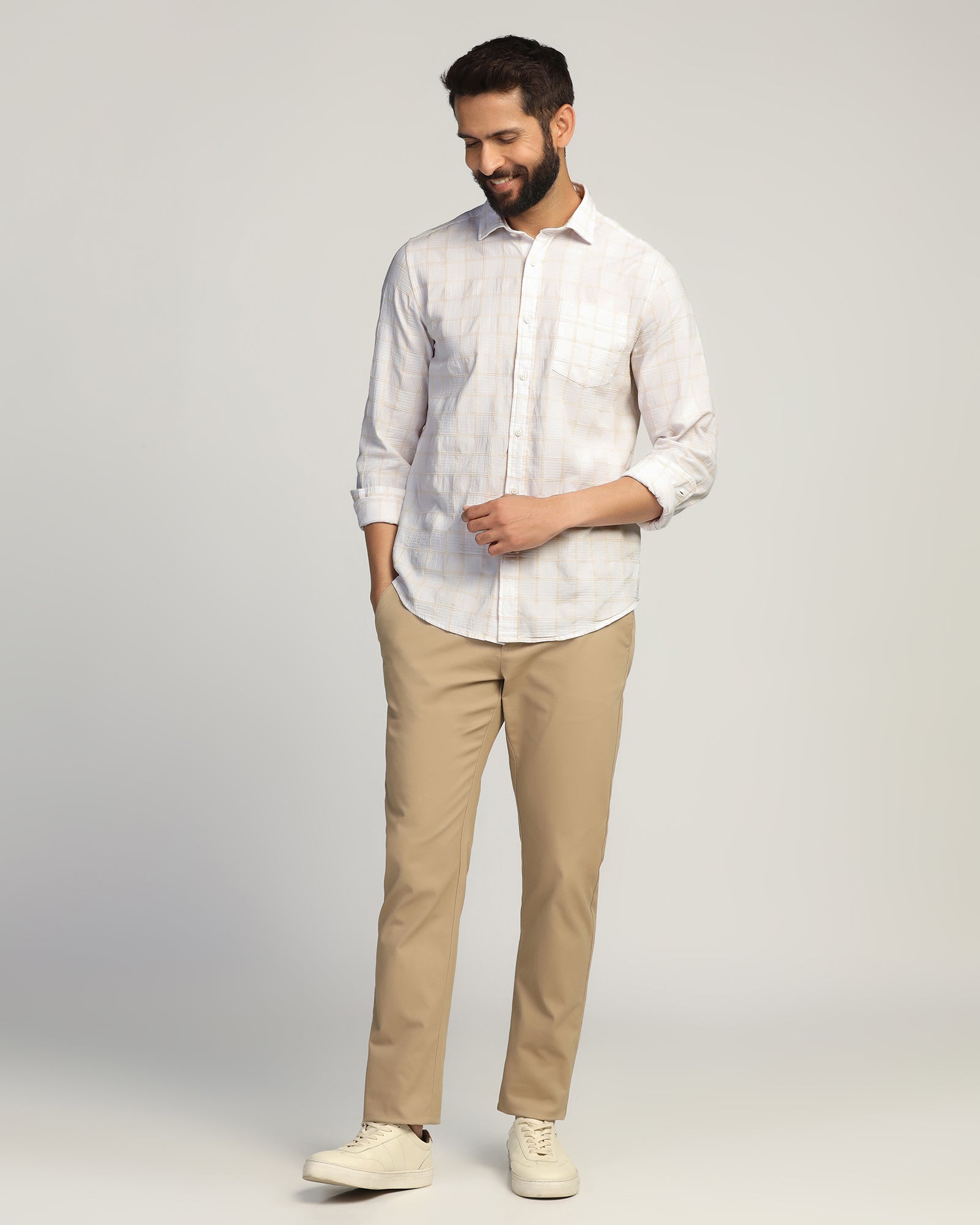 Casual White Check Shirt - Josen