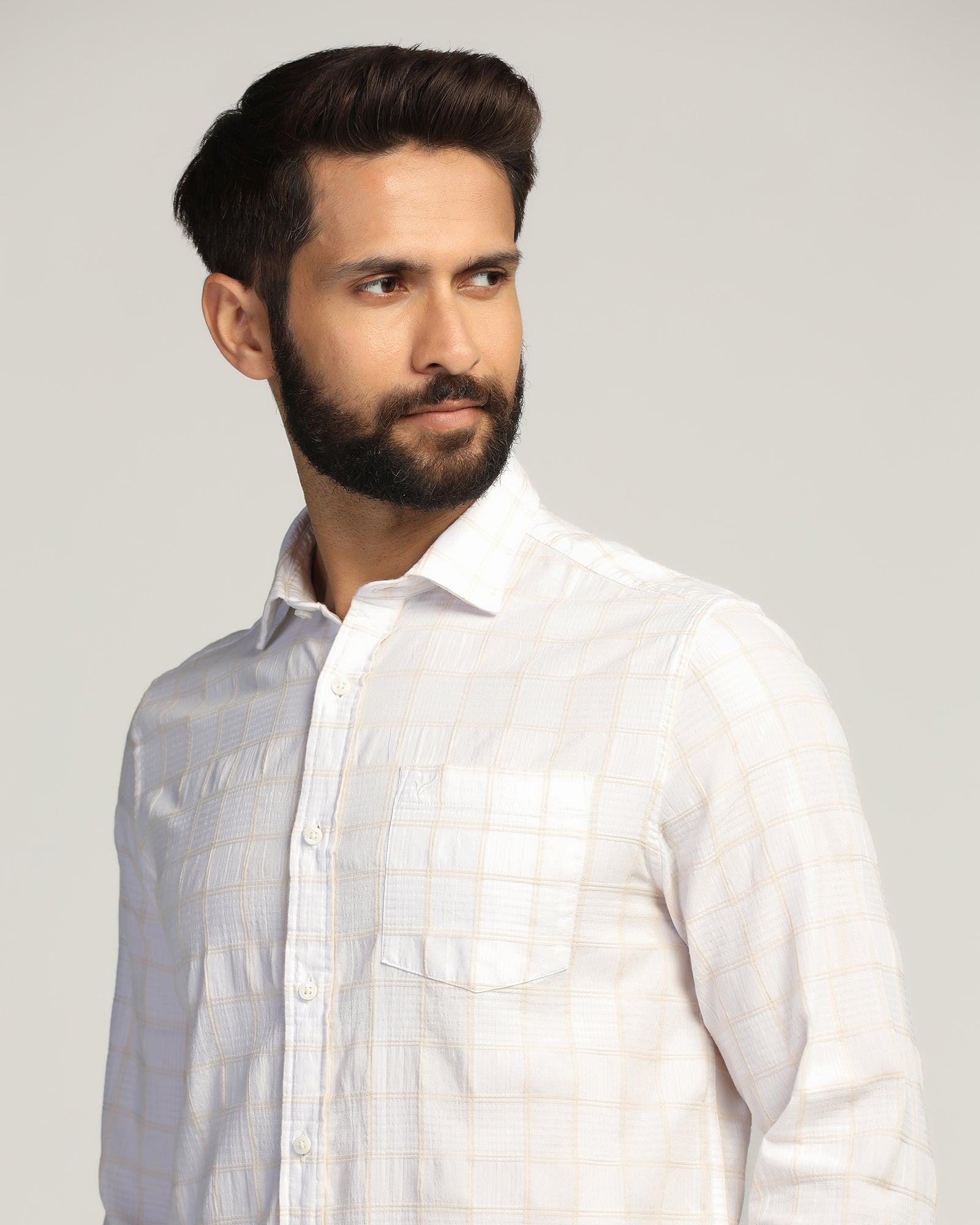 Casual White Check Shirt - Josen