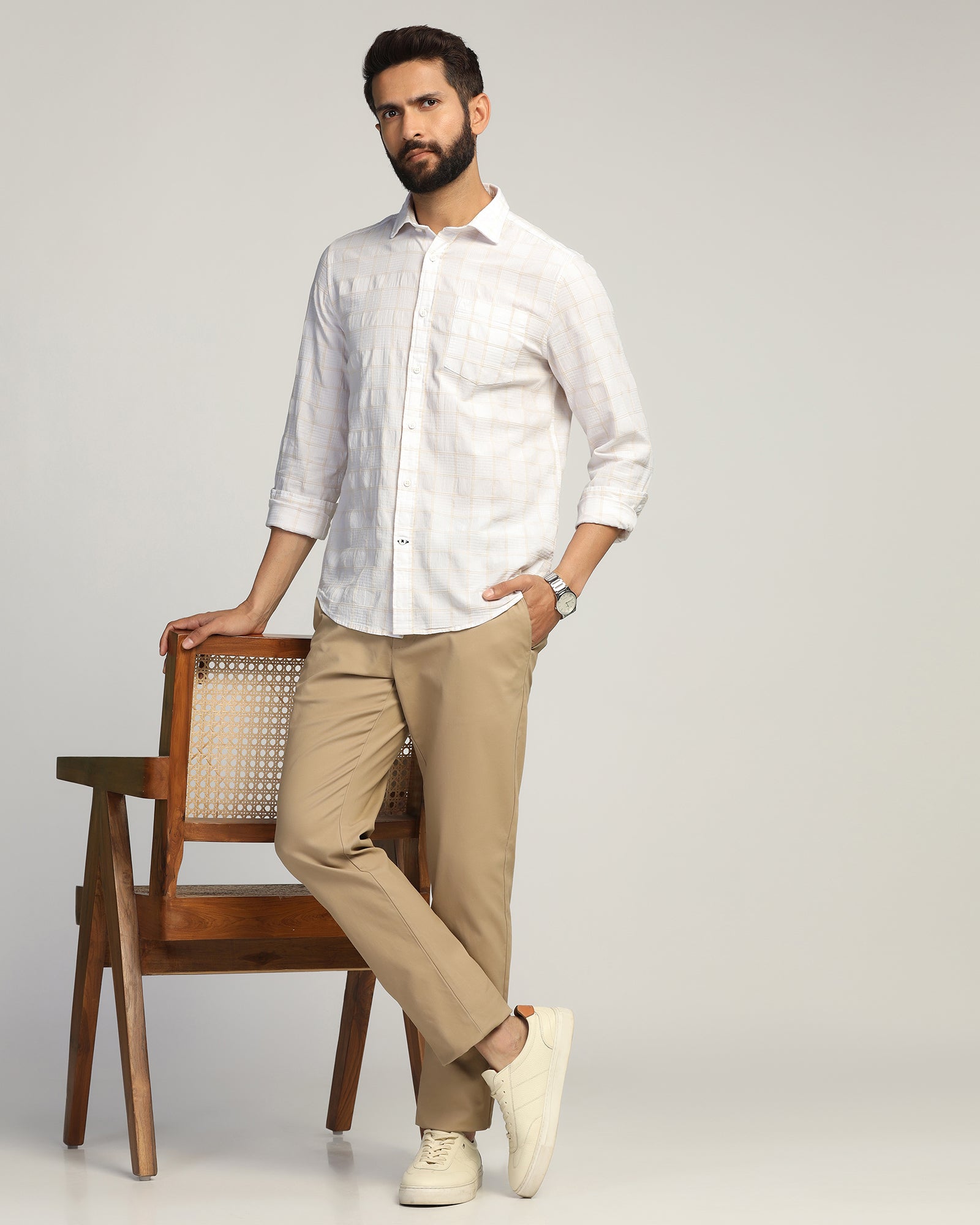 Casual White Check Shirt - Josen