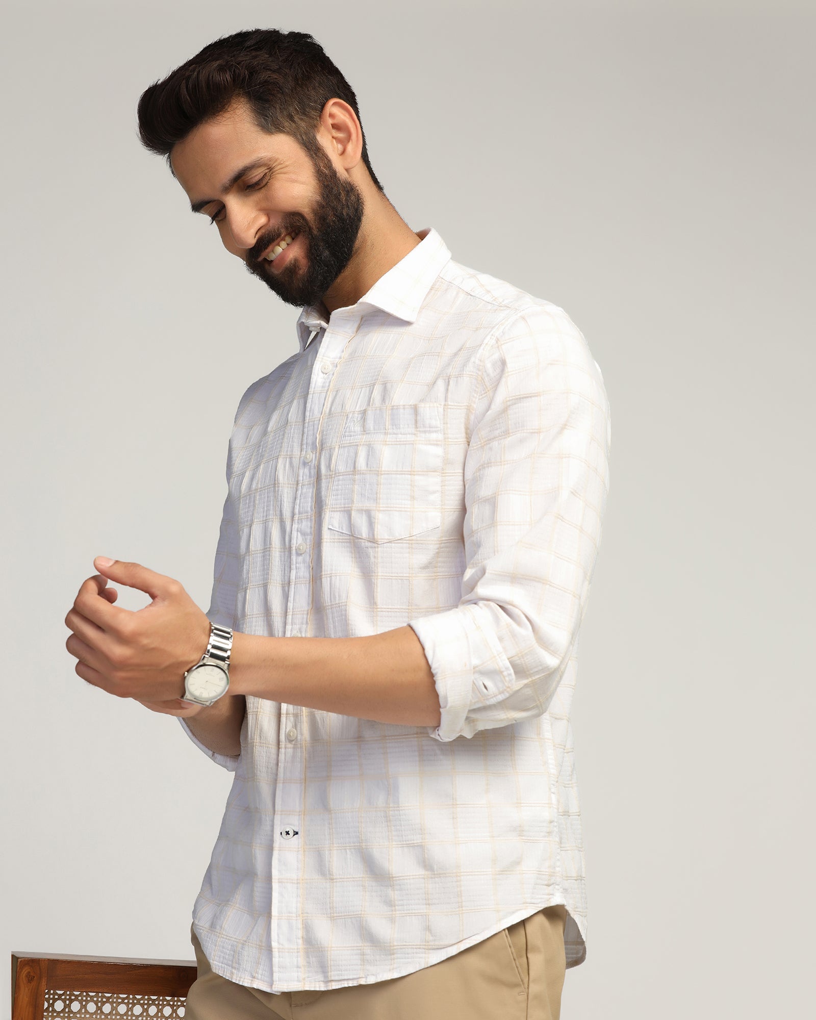 Casual White Check Shirt - Josen