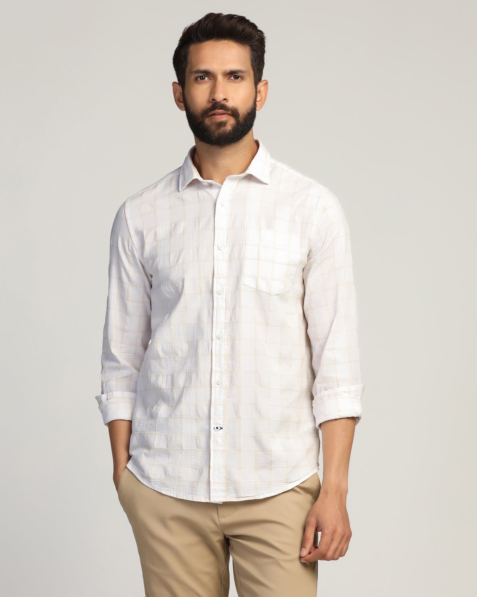 Casual White Check Shirt - Josen