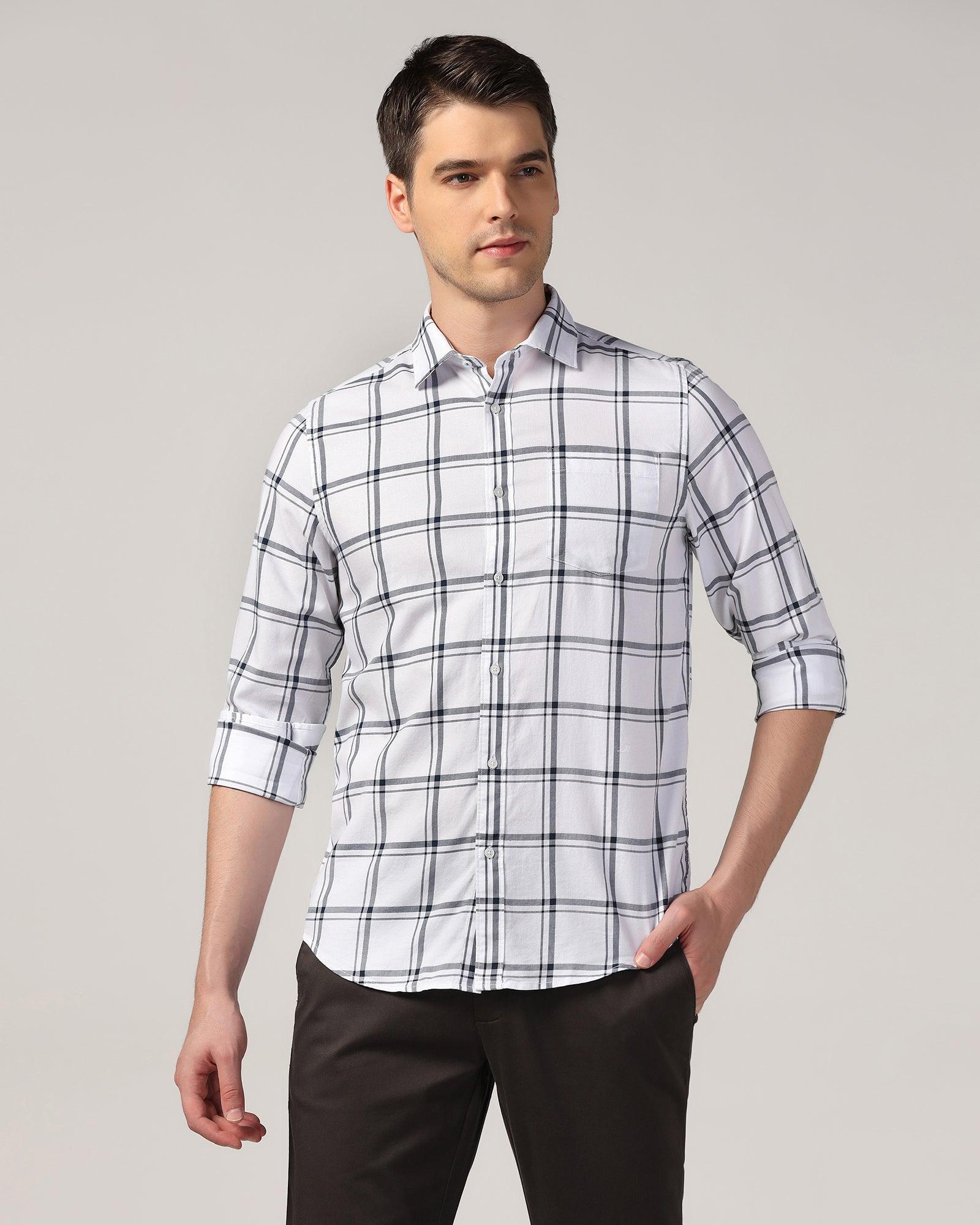 Casual White Check Shirt - Kevin