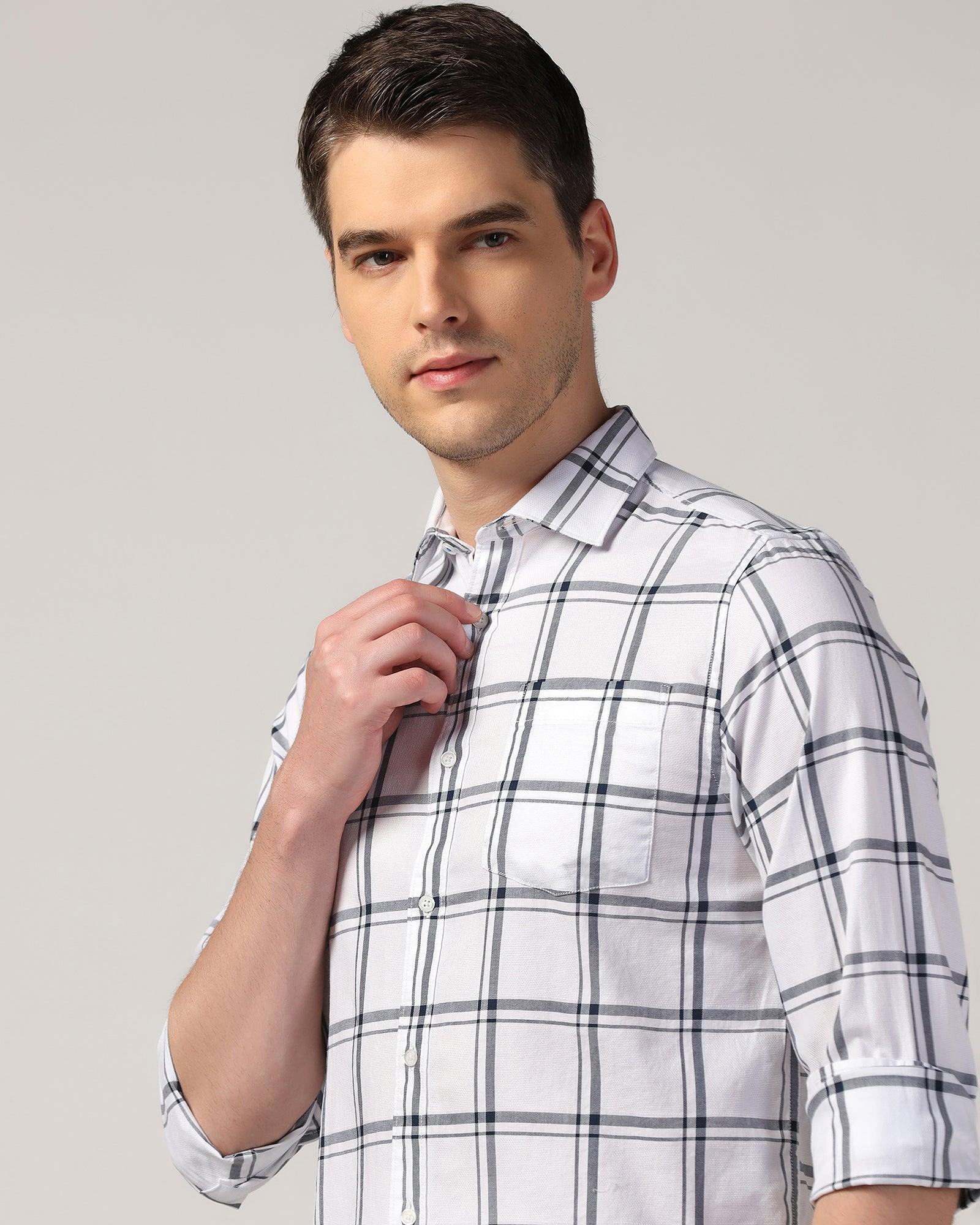 Casual White Check Shirt - Kevin - Blackberrys