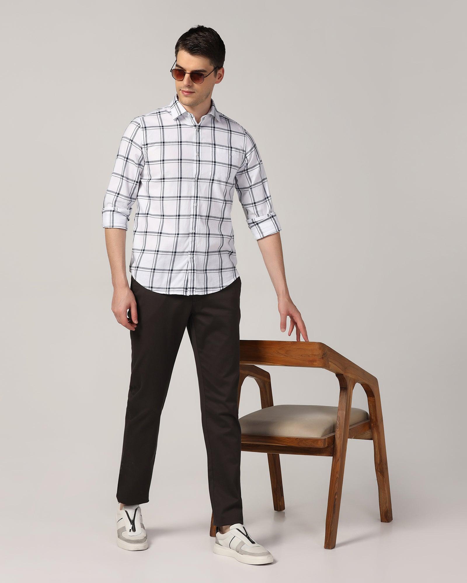 Casual White Check Shirt - Kevin - Blackberrys