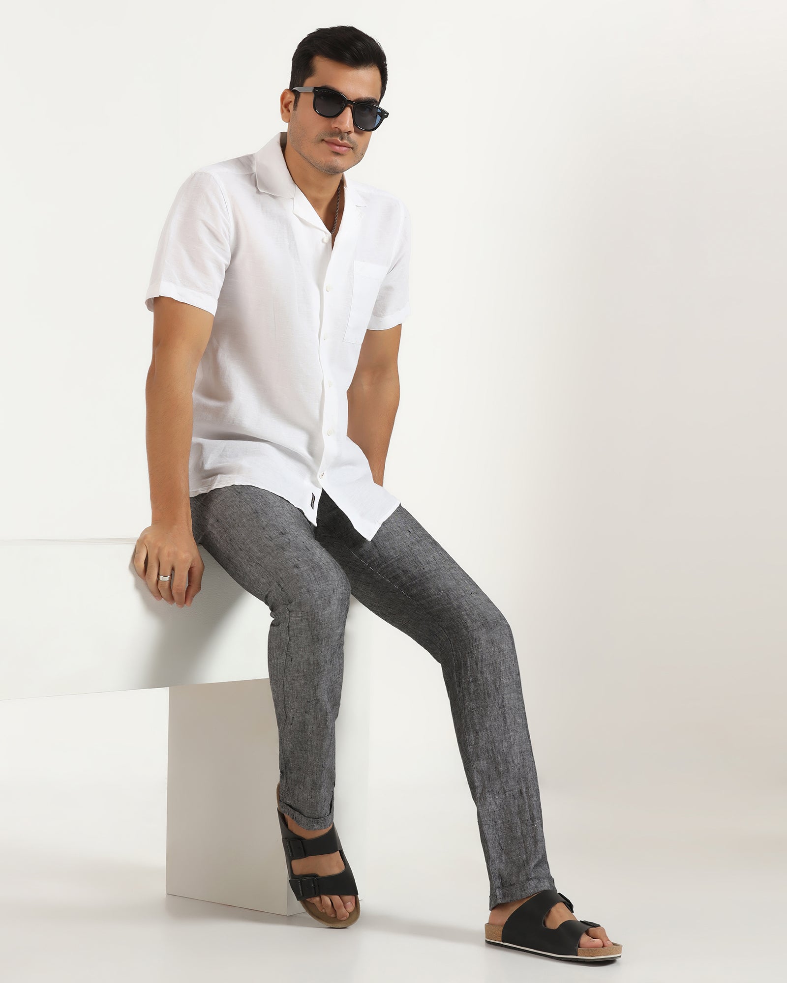 Casual Half Sleeve White Solid Shirt - Maison