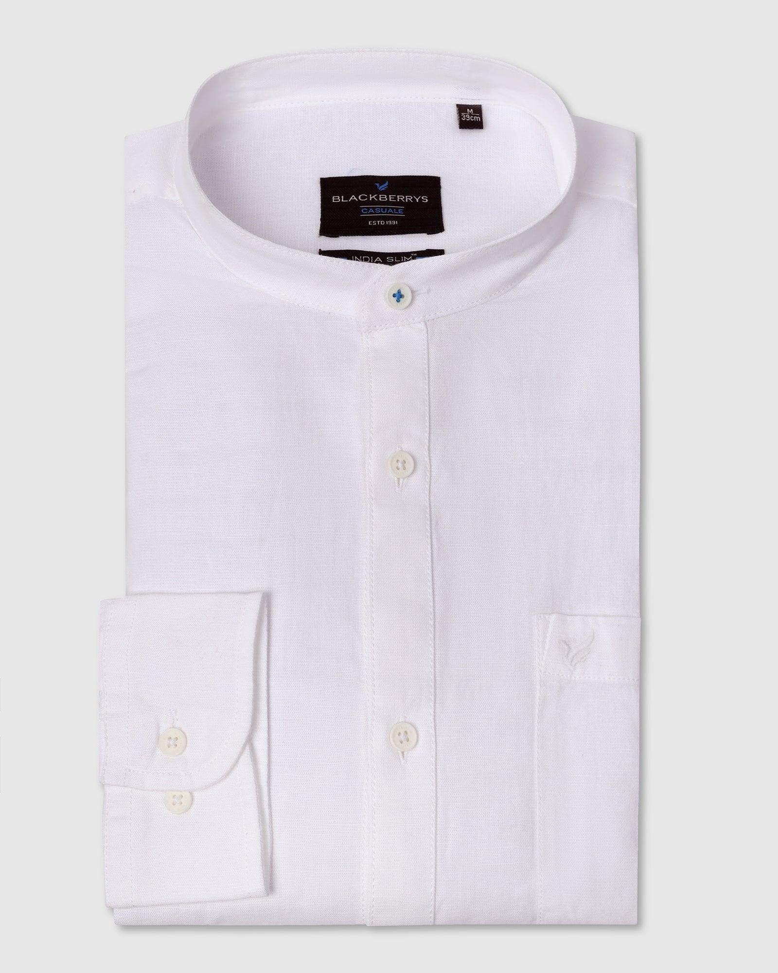 Casual White Solid Shirt - Perry - Blackberrys