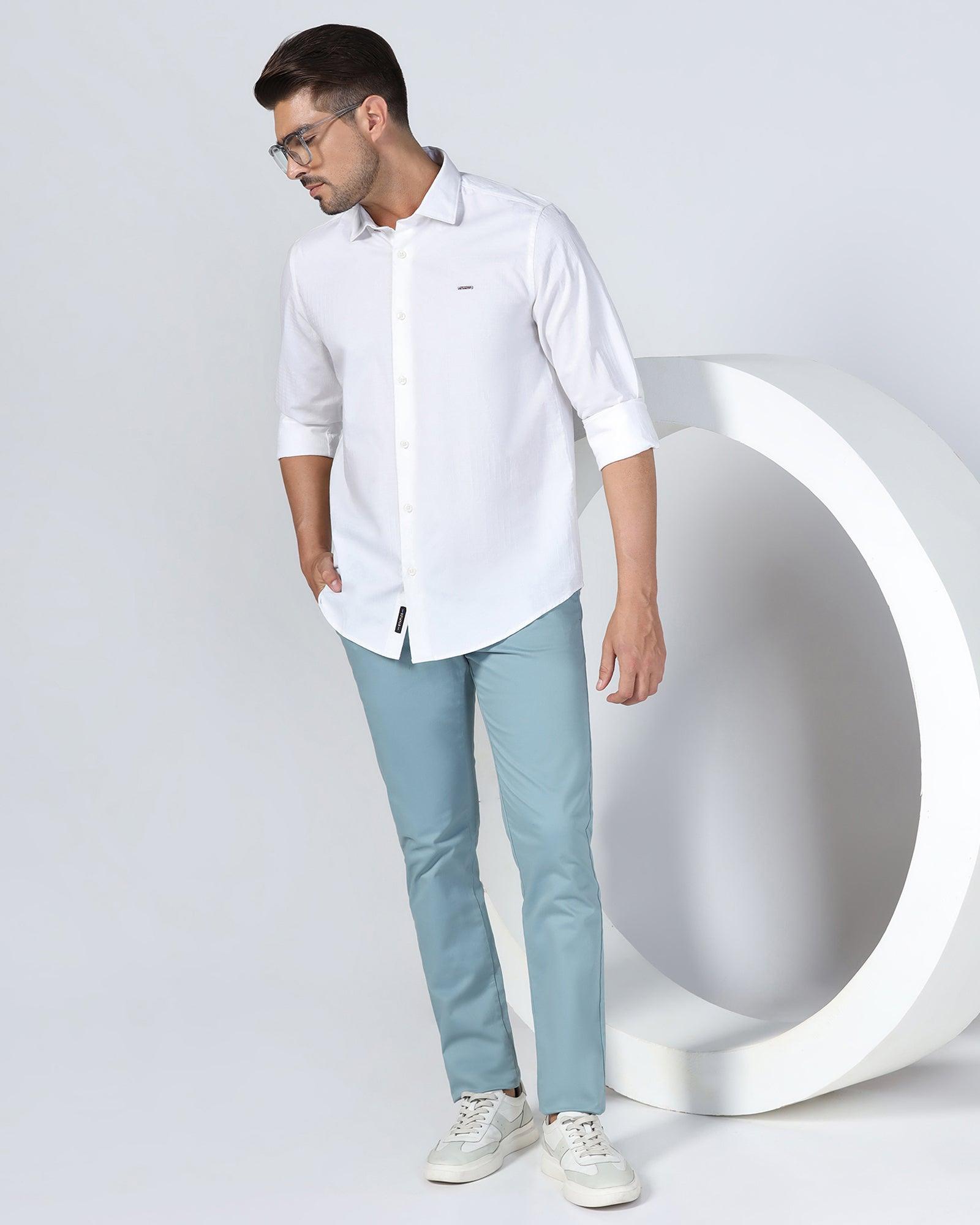 Casual White Textured Shirt - Forest