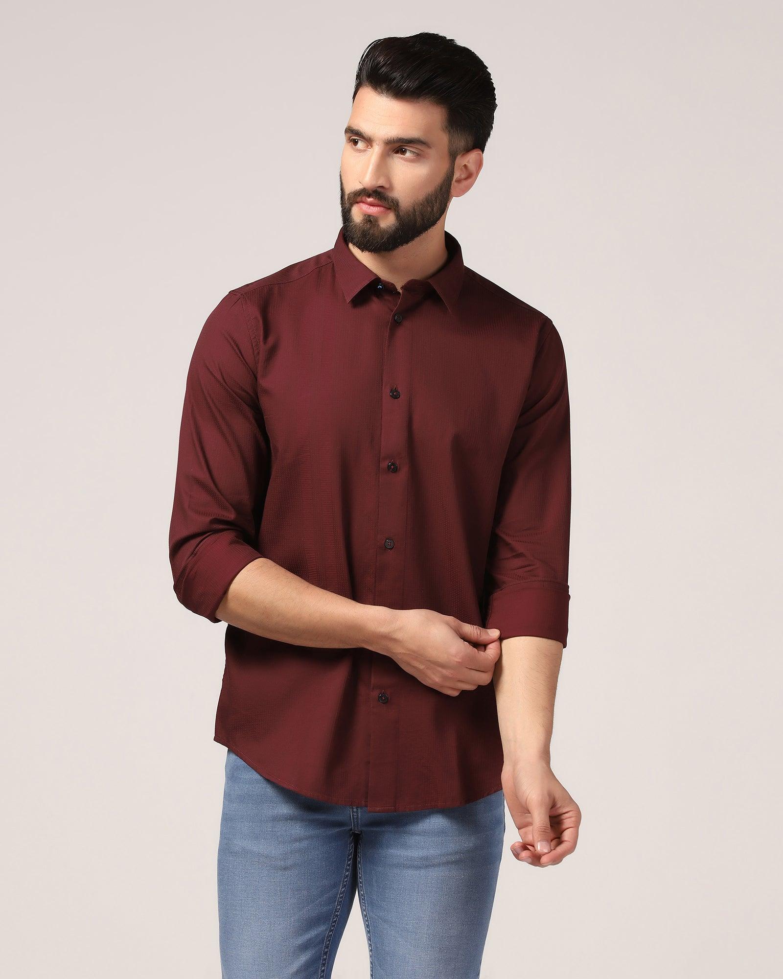Casual Wine Textured Shirt - Port - Blackberrys