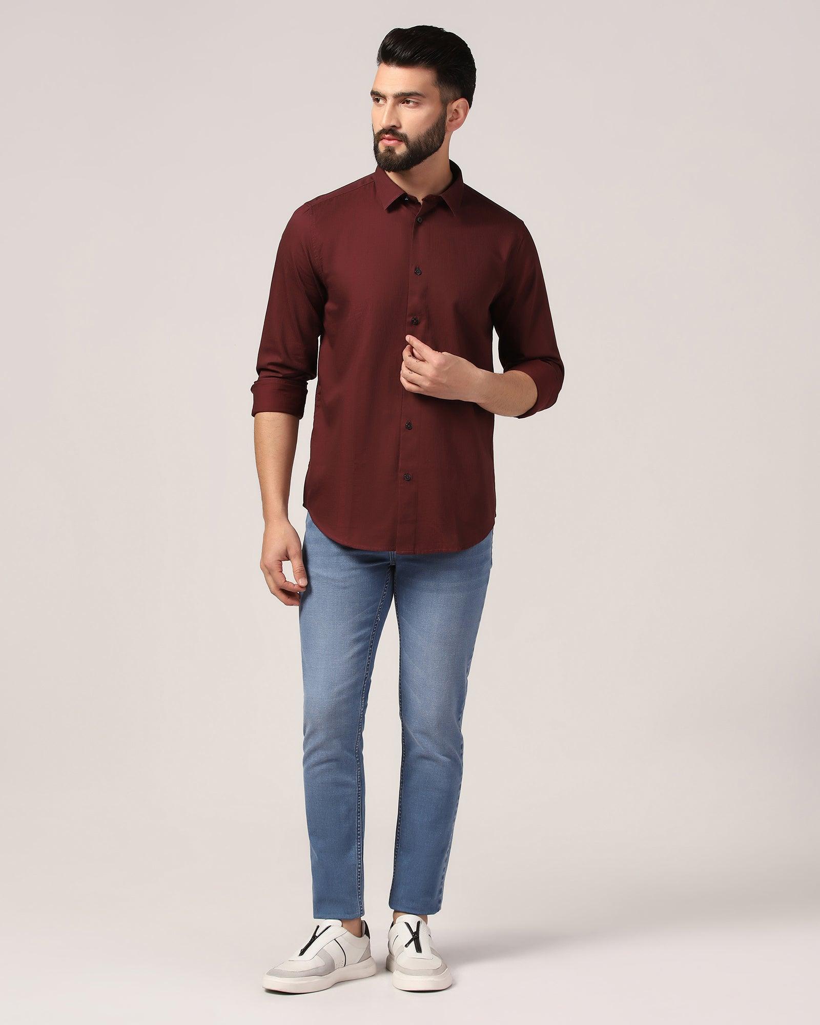 Casual Wine Textured Shirt - Port - Blackberrys
