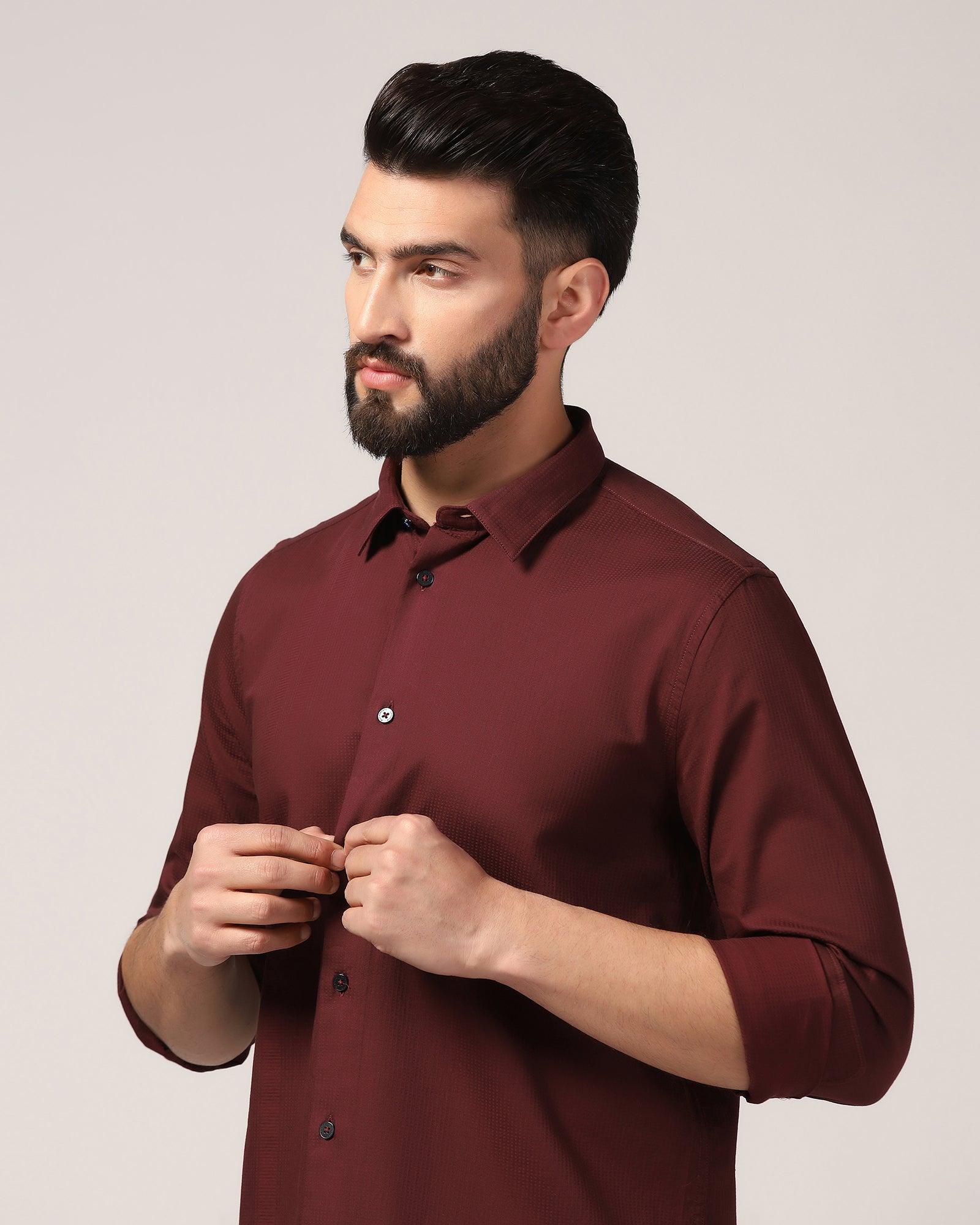 Casual Wine Textured Shirt - Port - Blackberrys