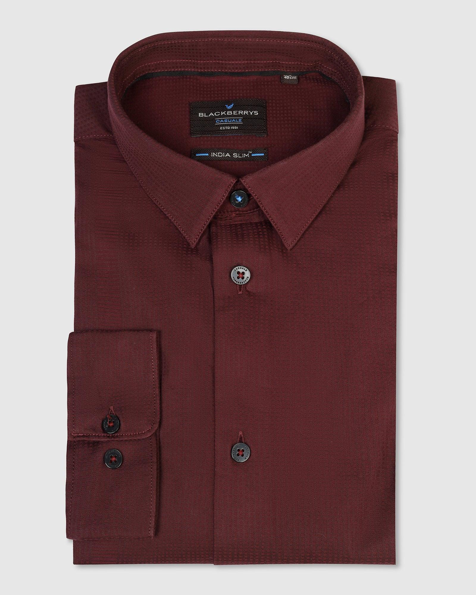 Casual Wine Textured Shirt - Port - Blackberrys