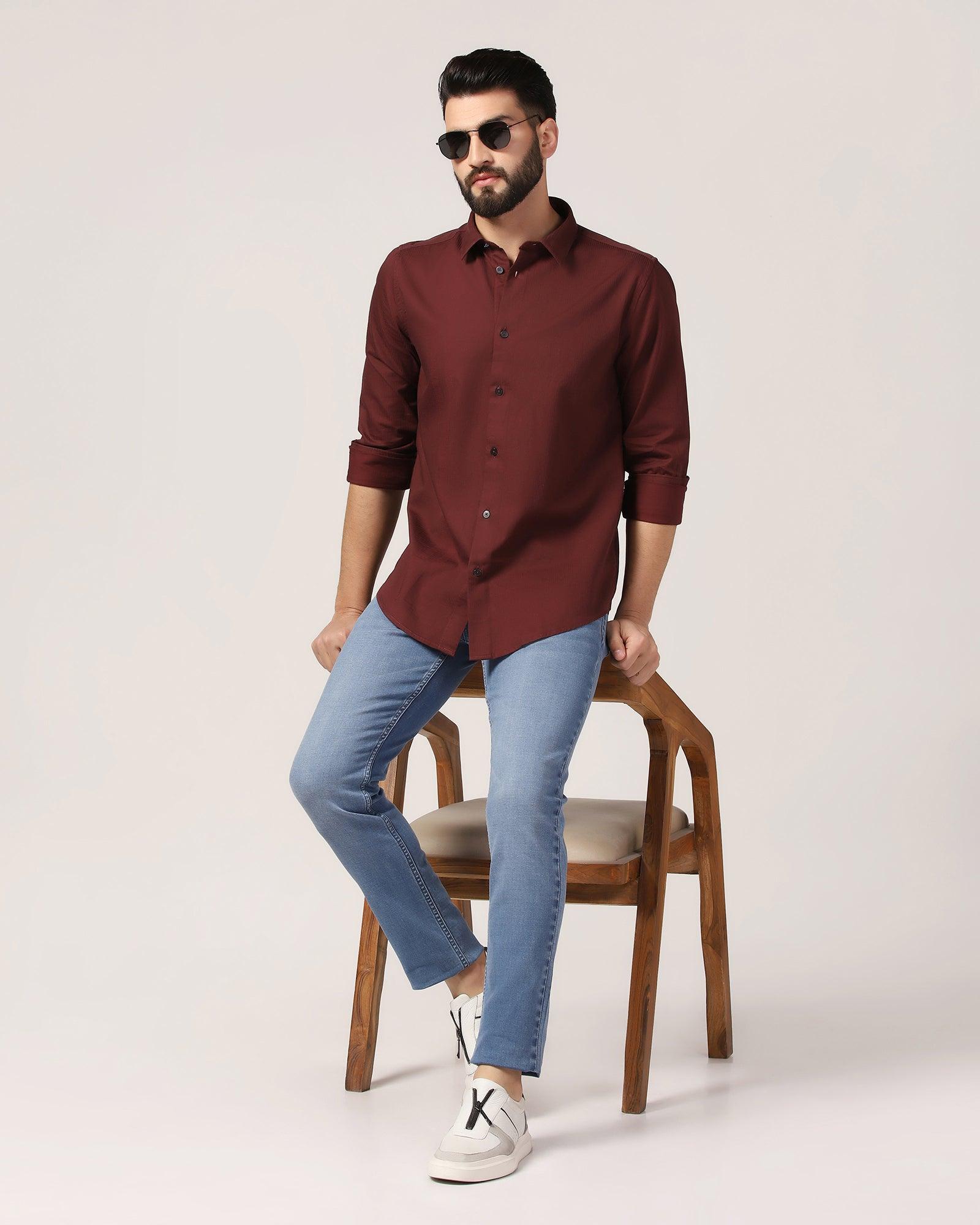 Casual Wine Textured Shirt - Port - Blackberrys