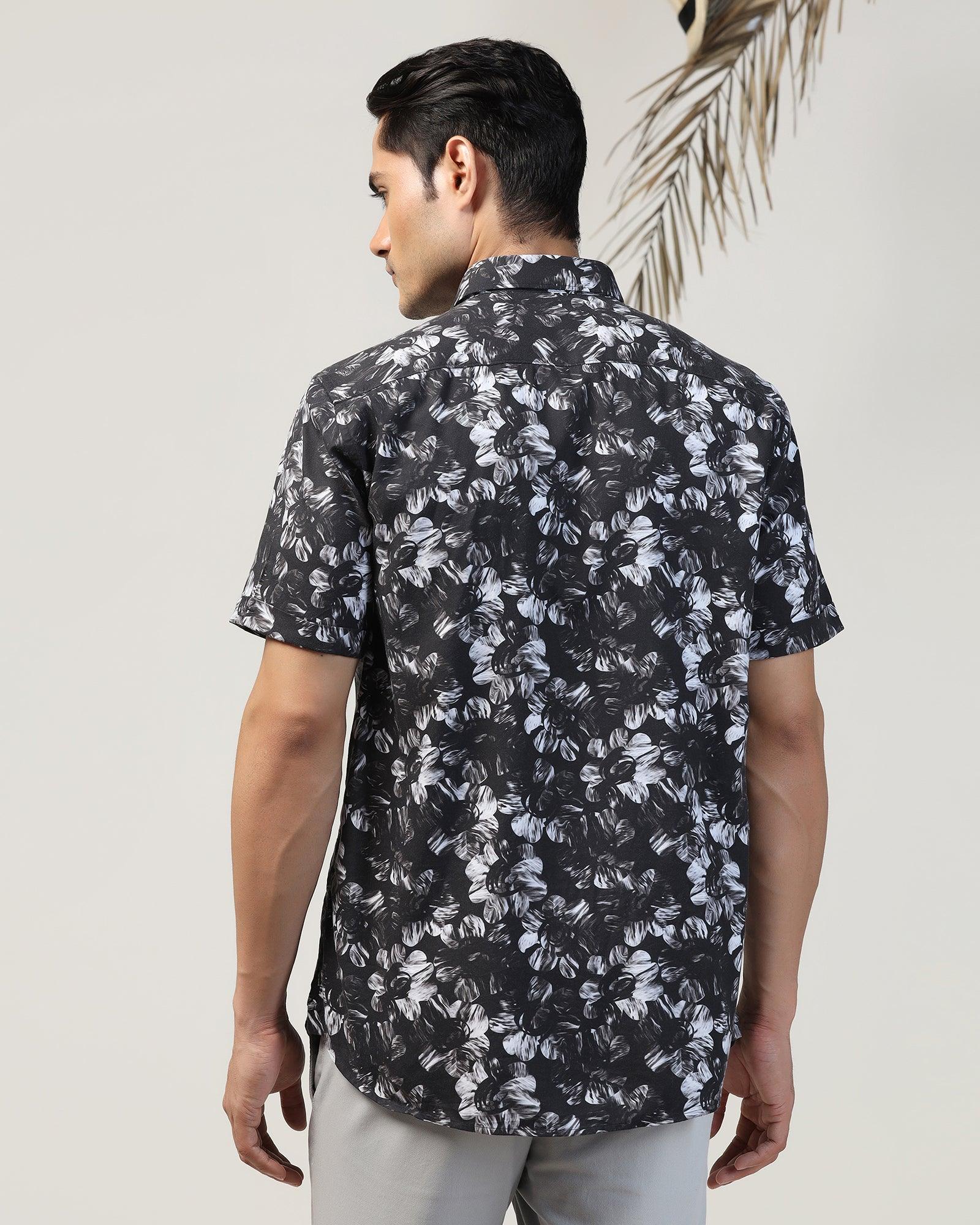 Casual Half Sleeve Black Printed Shirt - Emaar