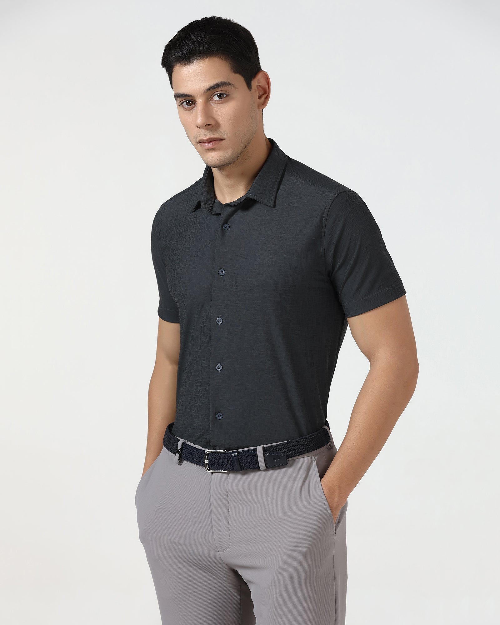 Charcoal Half Sleeve TechPro Jacquard Shirt - Cruise