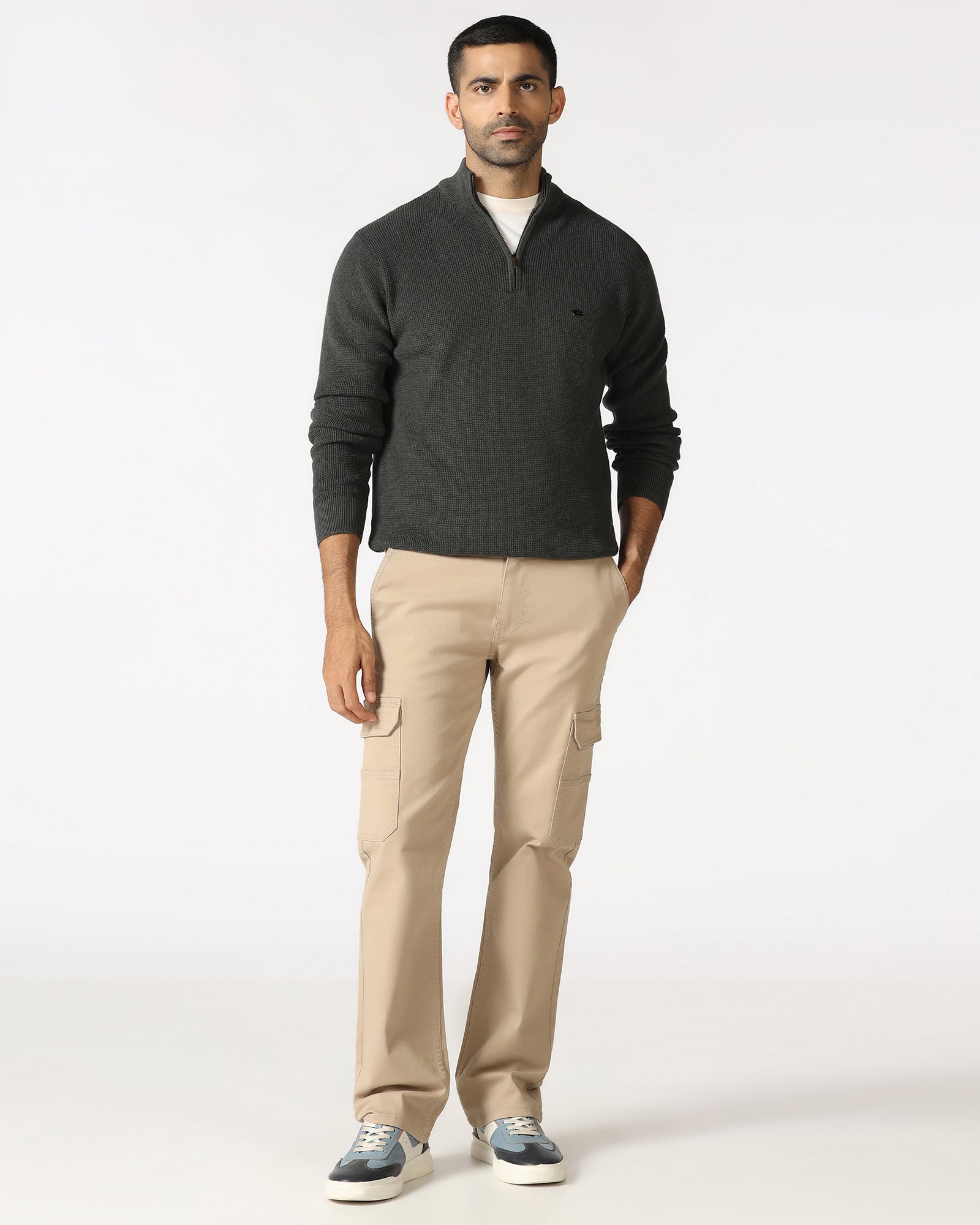 Charcoal High Neck Jacquard Sweatshirt - Price