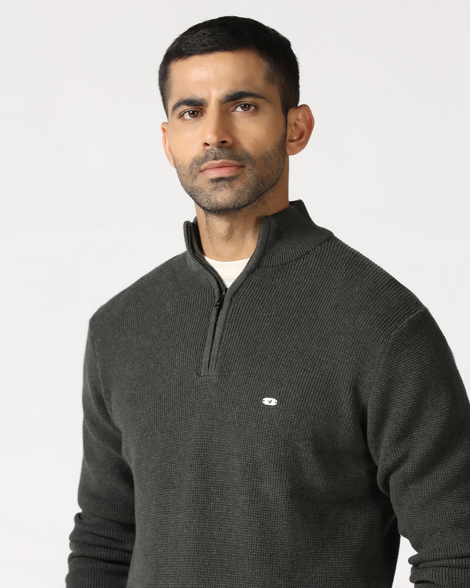 Charcoal High Neck Jacquard Sweatshirt - Price