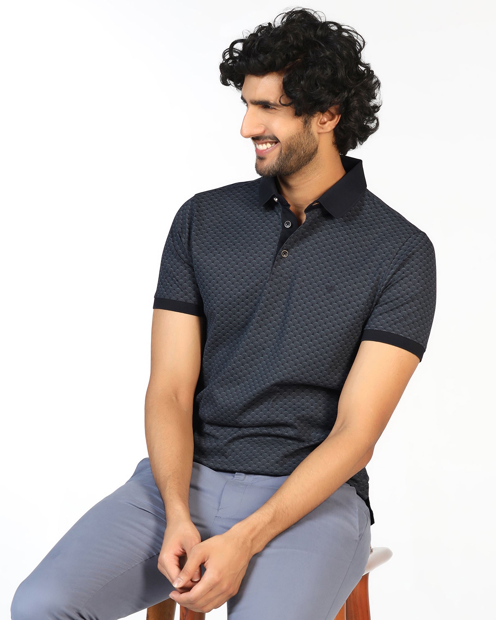 Charcoal Abstract Print Polo - Deco