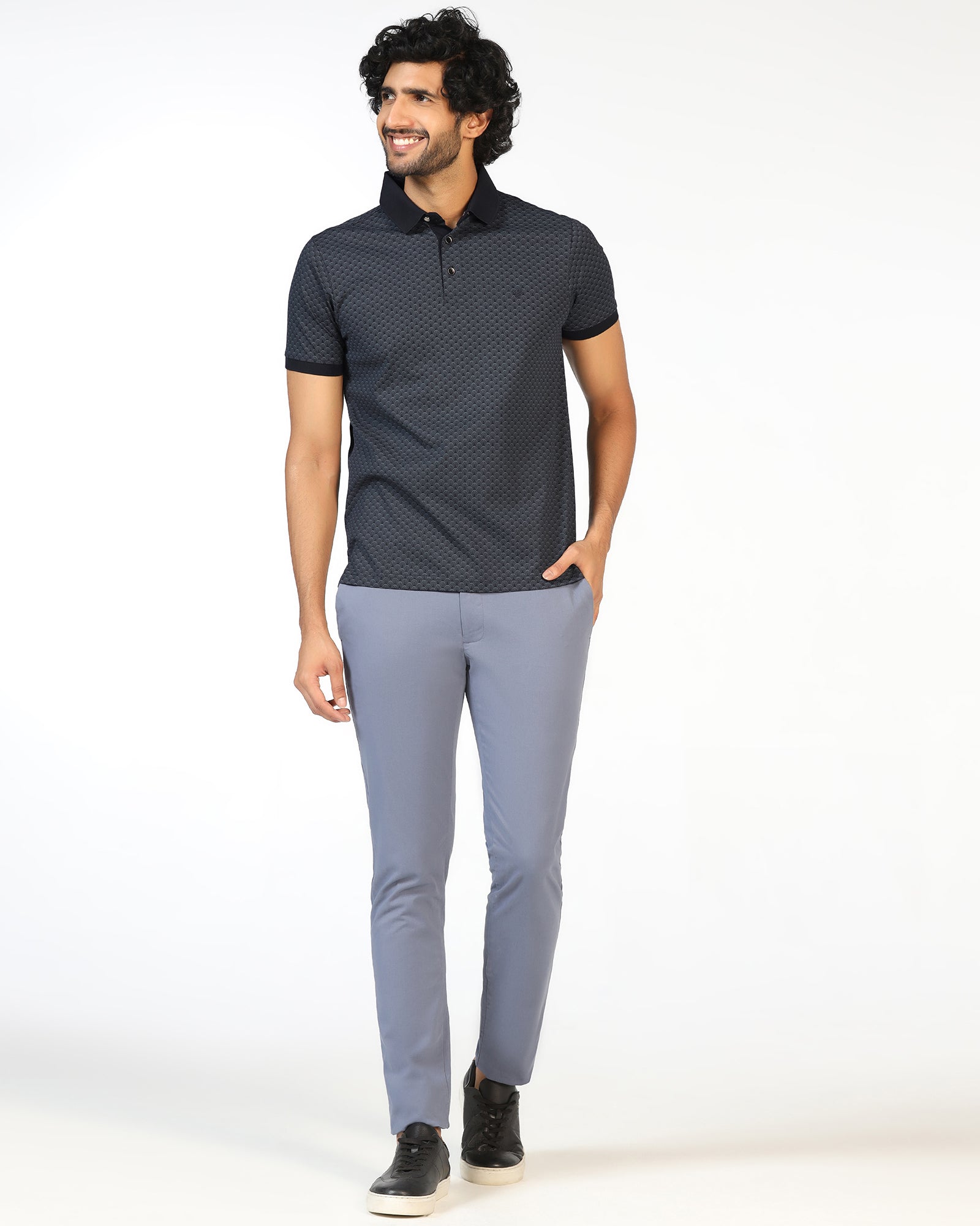 Charcoal Abstract Print Polo - Deco