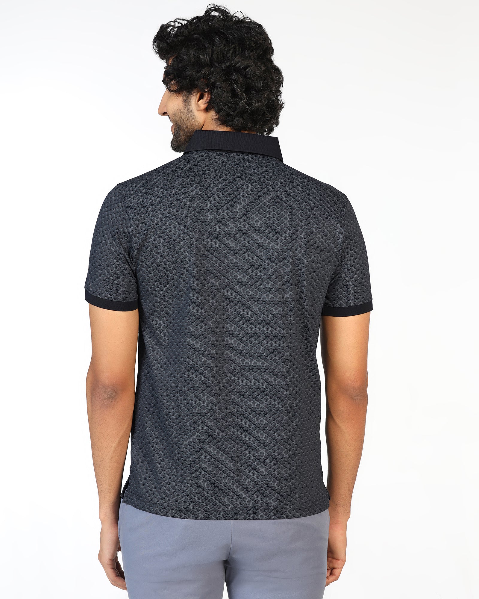 Charcoal Abstract Print Polo - Deco