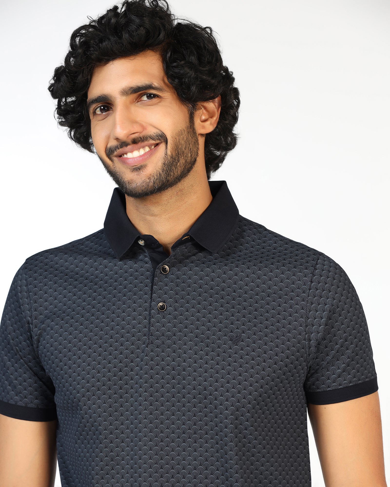 Charcoal Abstract Print Polo - Deco