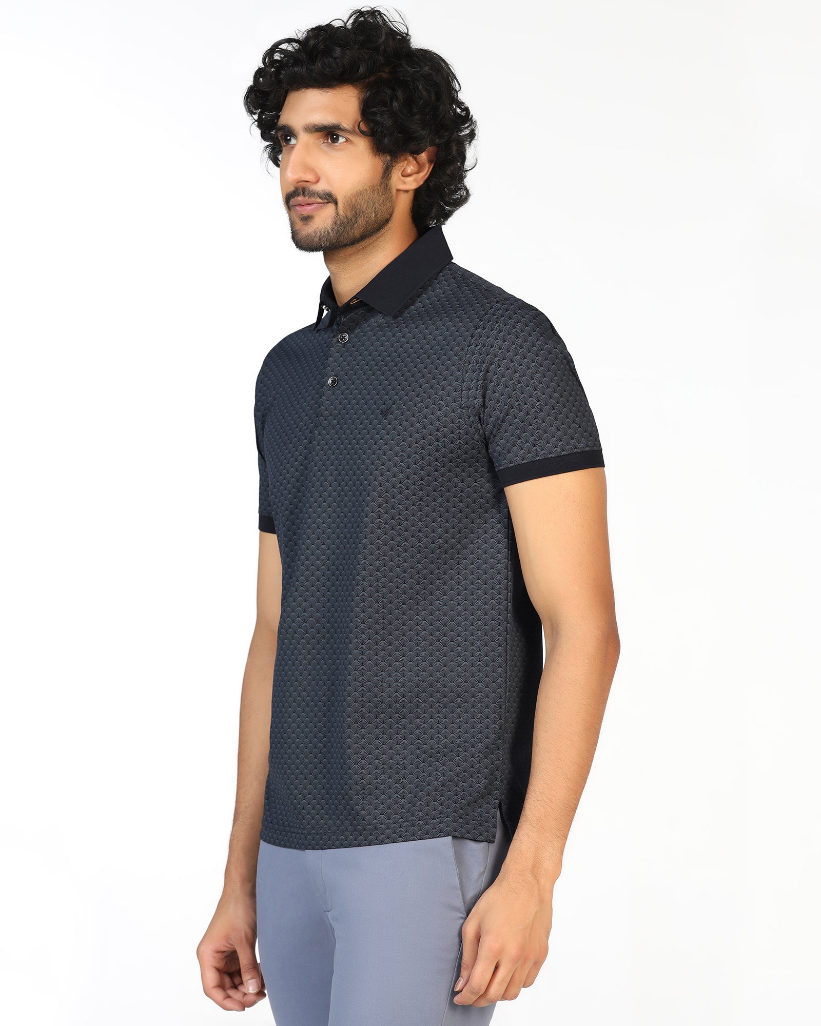 Charcoal Abstract Print Polo - Deco