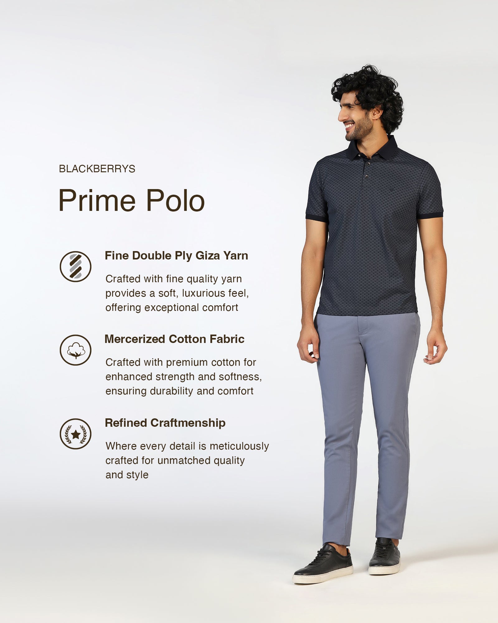 Charcoal Abstract Print Polo - Deco