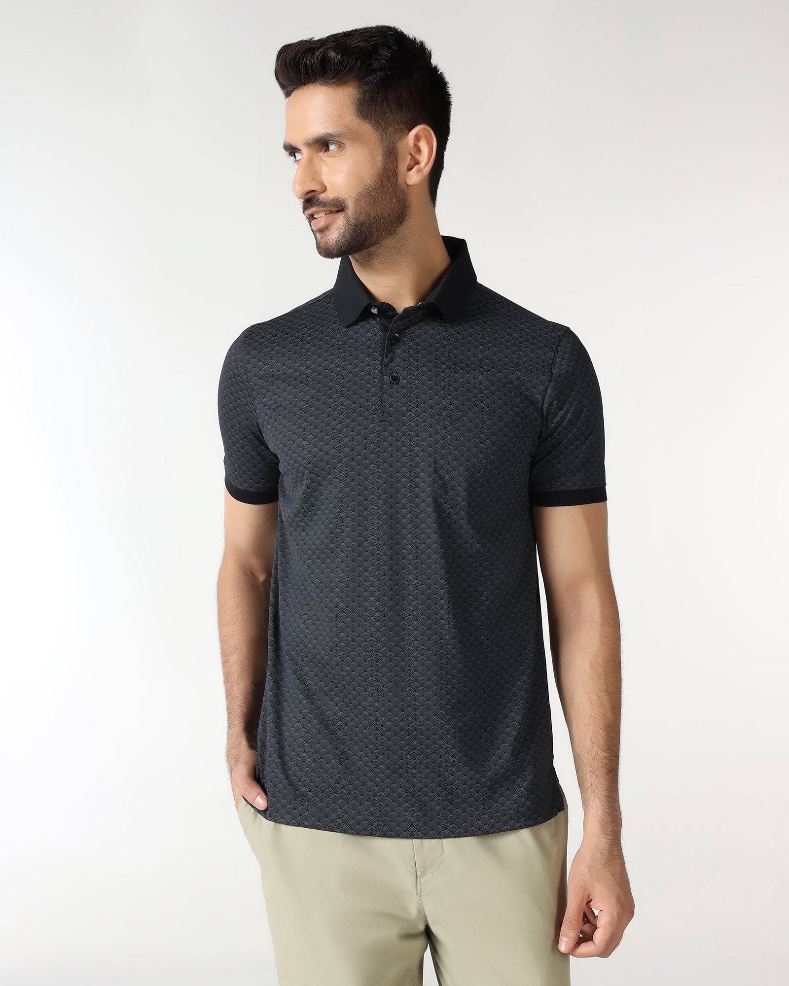 Charcoal Abstract Print Polo - Deco