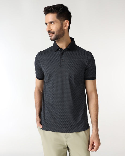 Charcoal Abstract Print Polo - Deco