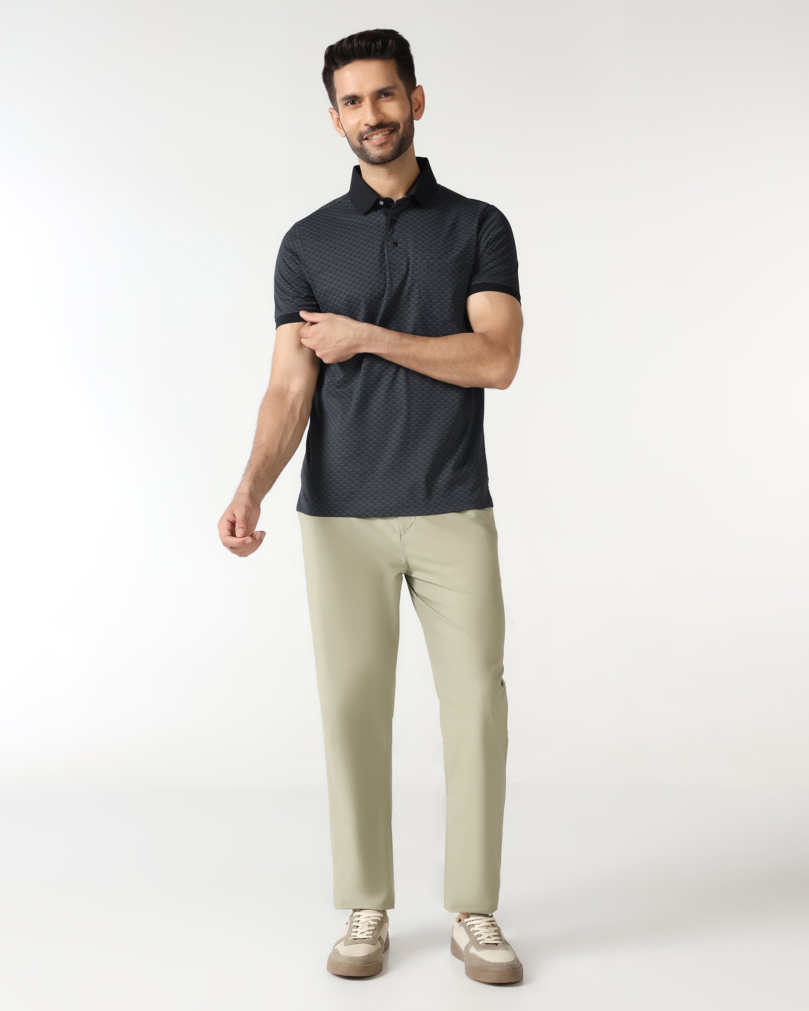 Charcoal Abstract Print Polo - Deco