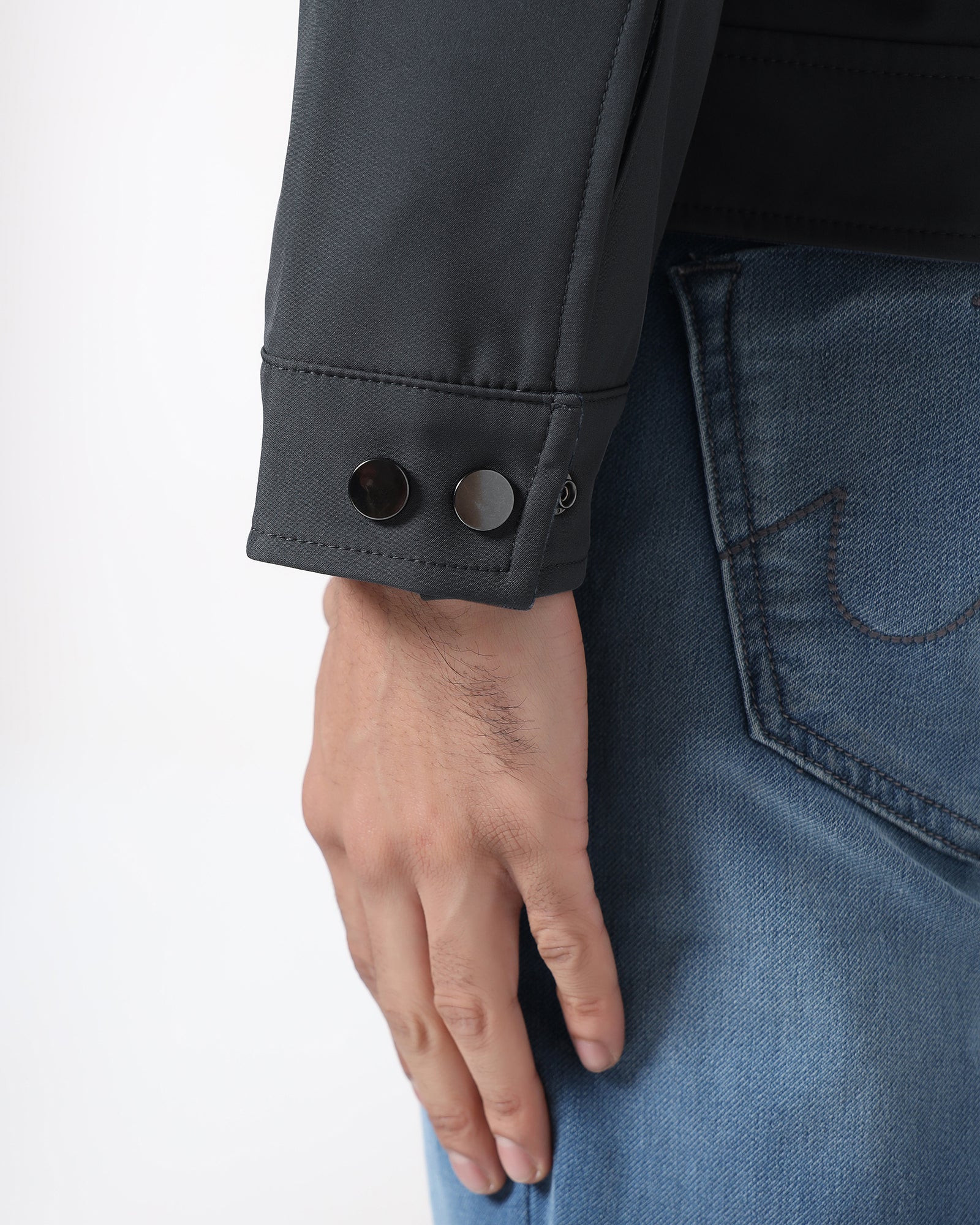 Charcoal Reversible Solid Zipper Jacket - Yulin