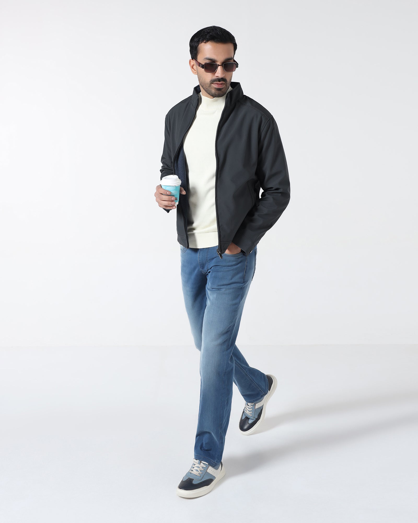 Charcoal Reversible Solid Zipper Jacket - Yulin