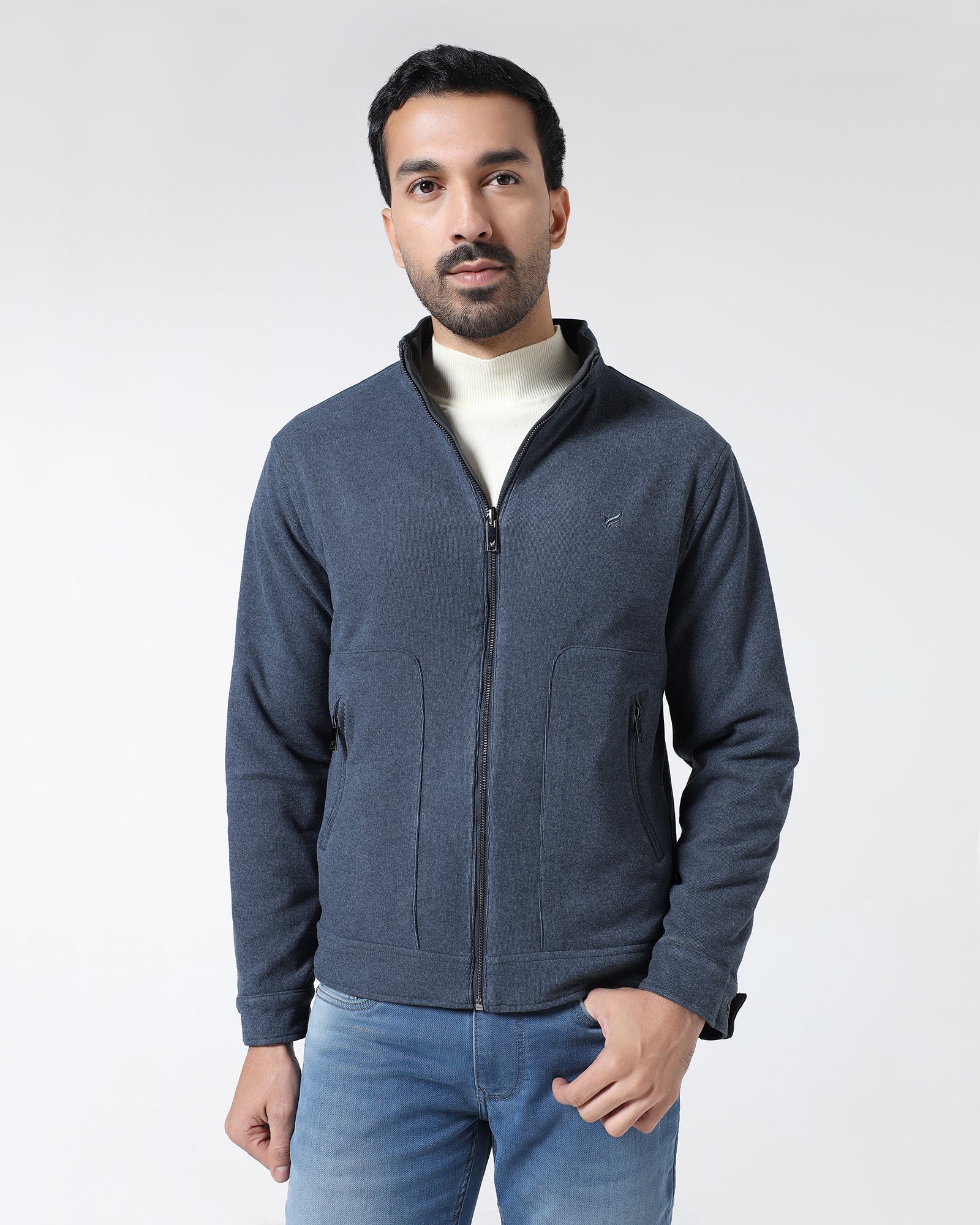 Charcoal Reversible Solid Zipper Jacket - Yulin